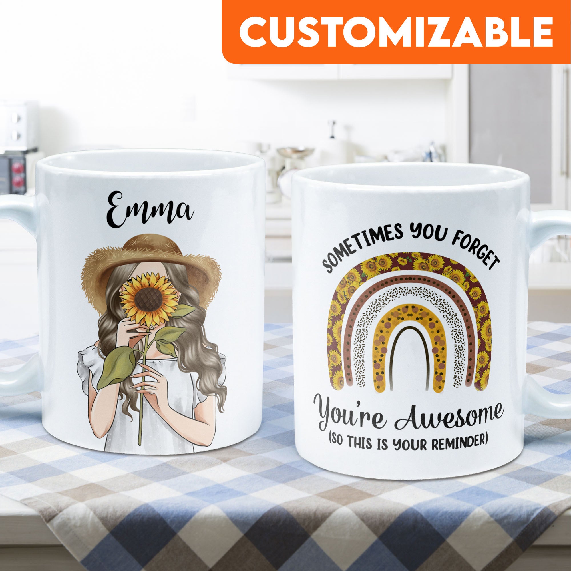 Sometimes You Forget You're Awesome  So This Is Your Reminder - Personalized Mug - Birthday Gift For Girl, Woman, Her - Sunflower Girl