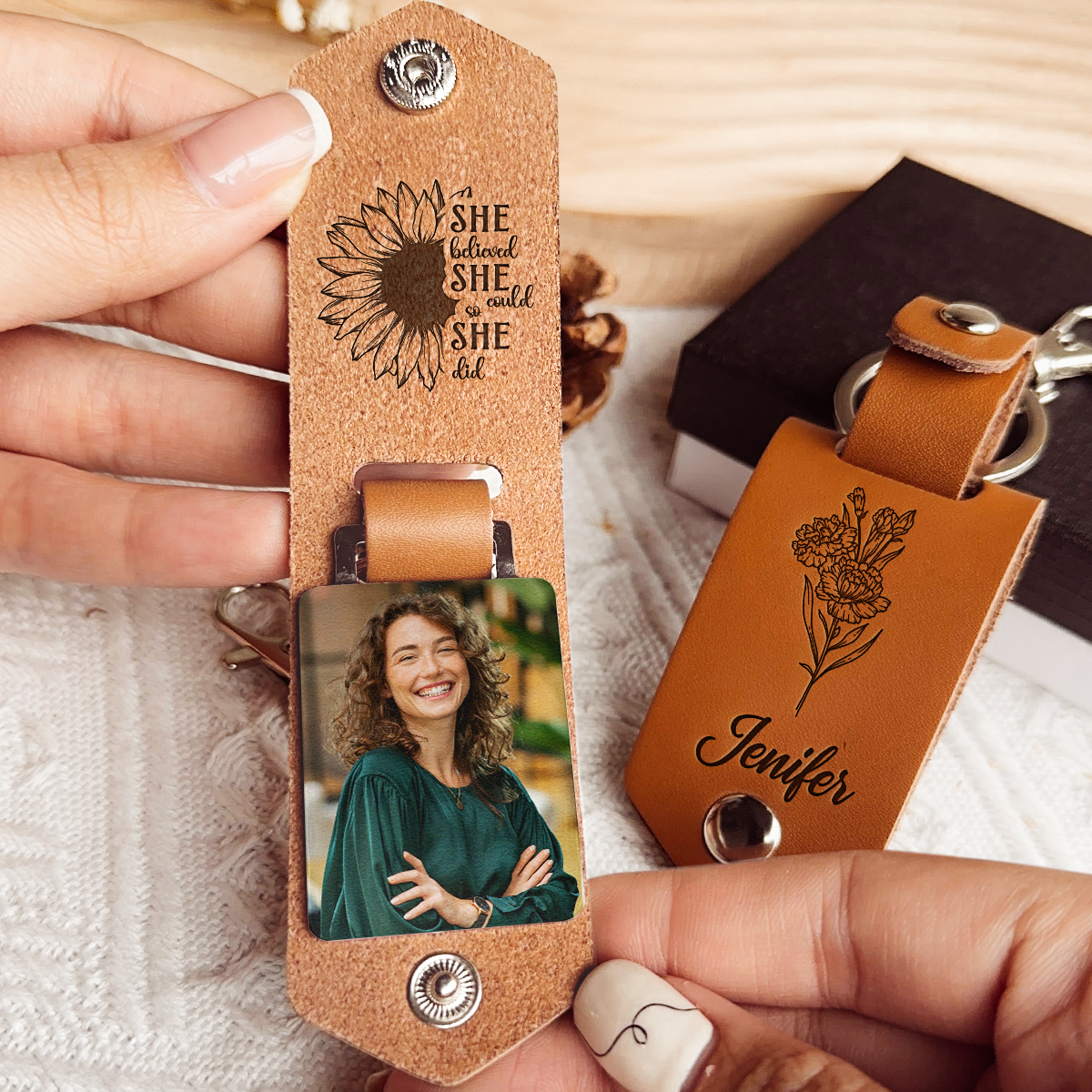 Sometimes You Forget You're Awesome So This Is Your Reminder Birthday Flower - Personalized Leather Photo Keychain