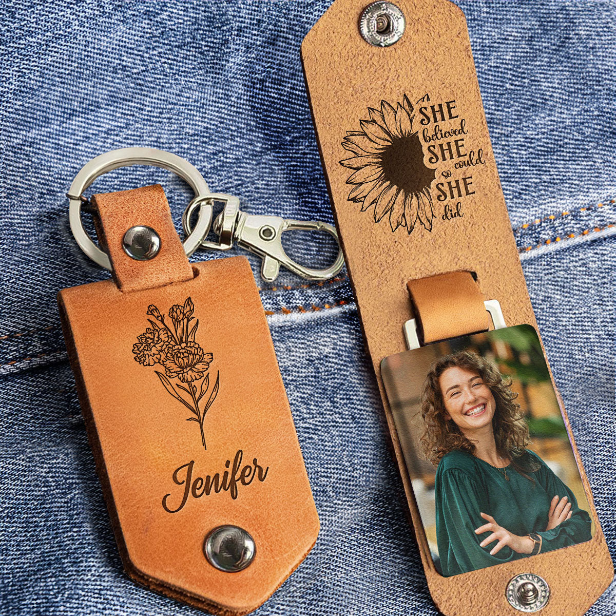 Sometimes You Forget You're Awesome So This Is Your Reminder Birthday Flower - Personalized Leather Photo Keychain