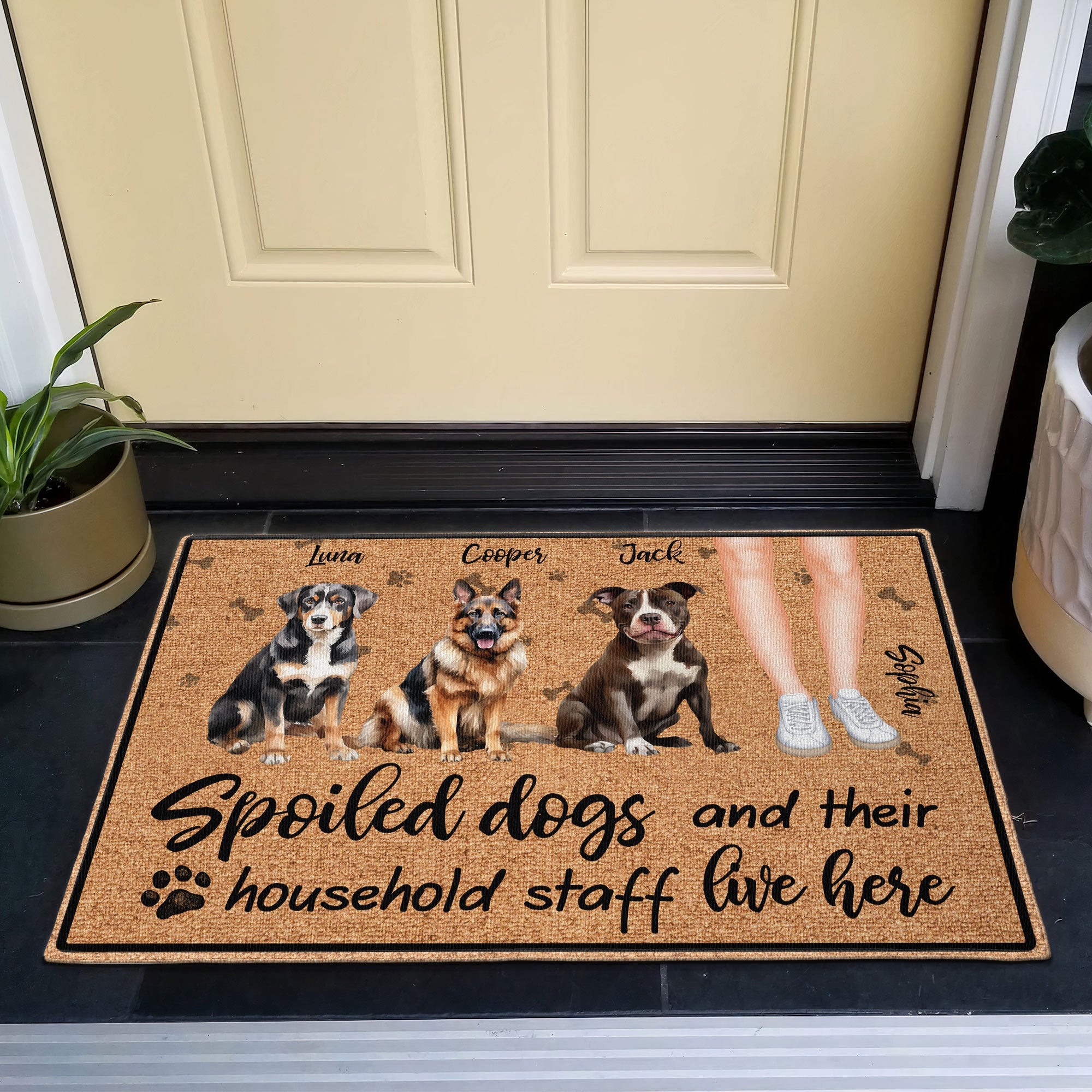 Spoiled Dogs And Their Staff - Personalized Doormat