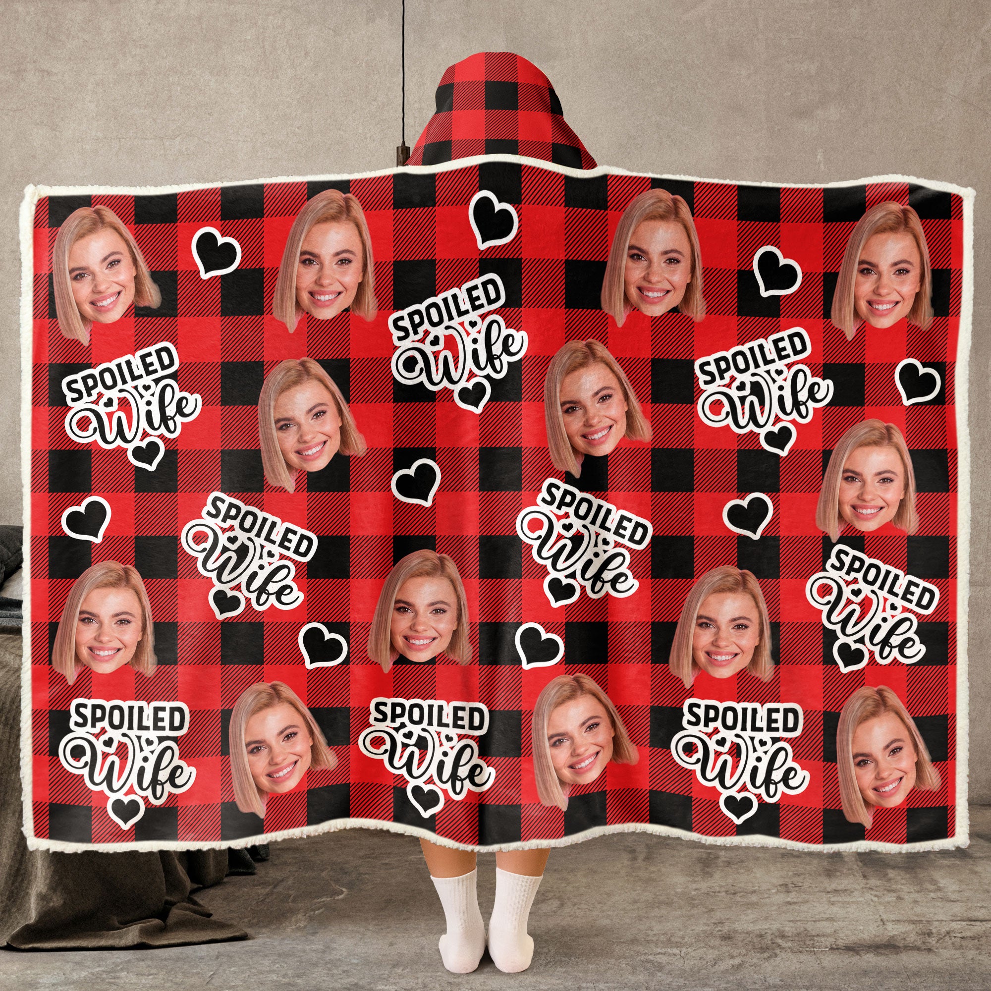 Spoiled Wife Custom Photo - Personalized Photo Wearable Blanket Hoodie