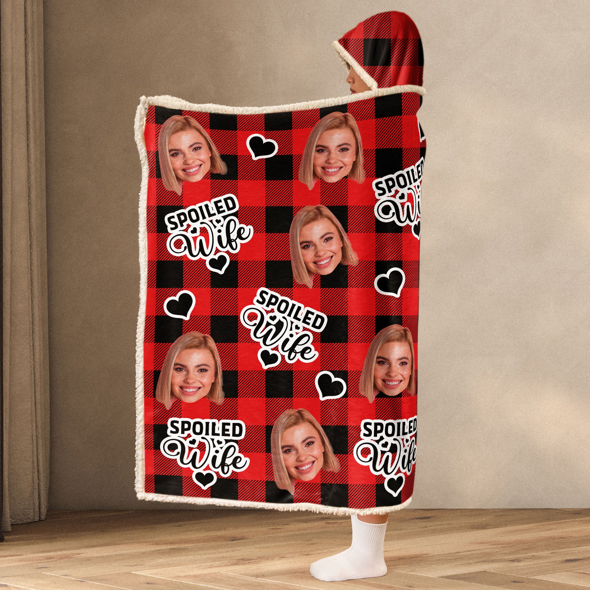 Spoiled Wife Custom Photo - Personalized Photo Wearable Blanket Hoodie