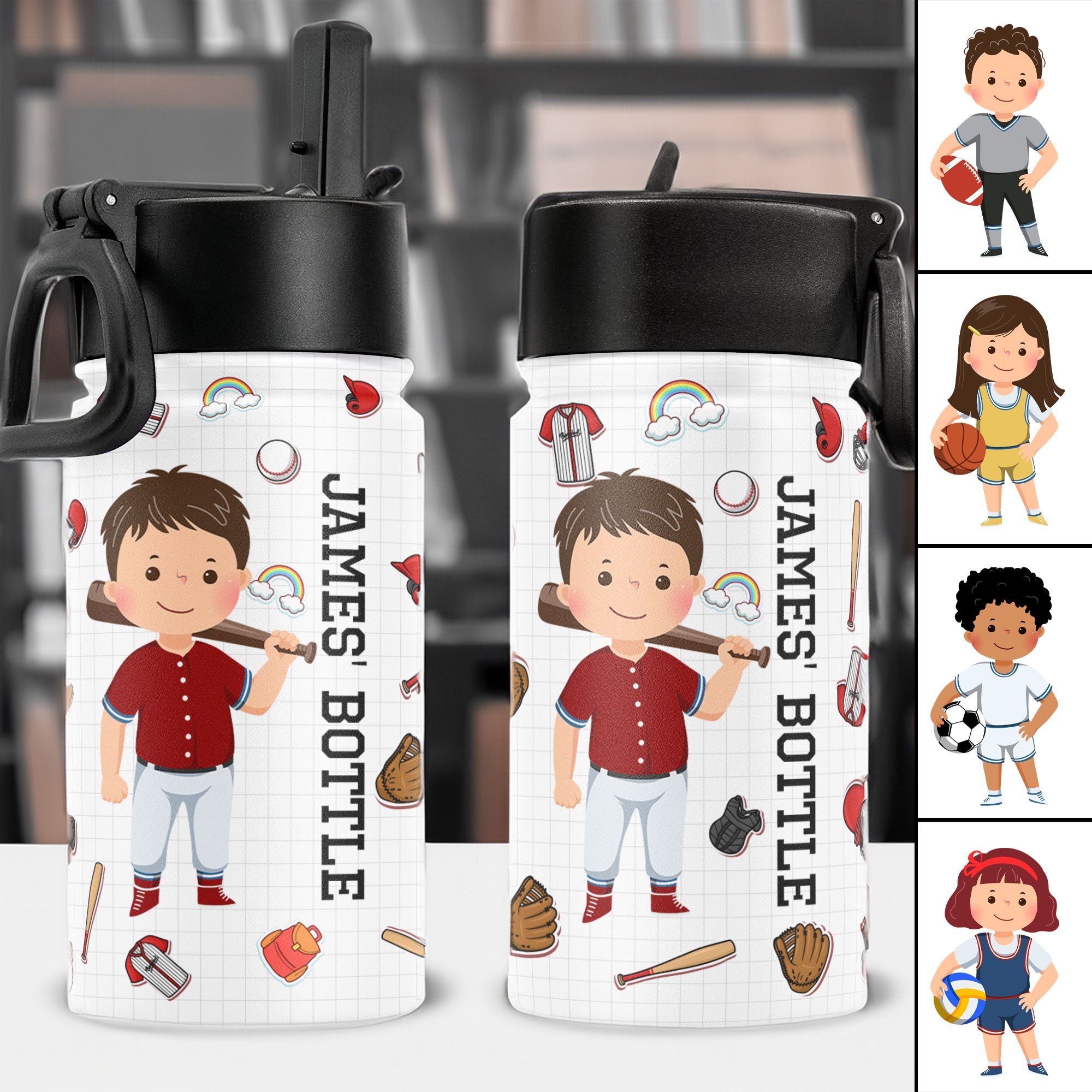 Sport Kids - Personalized Photo Kids Water Bottle With Straw Lid