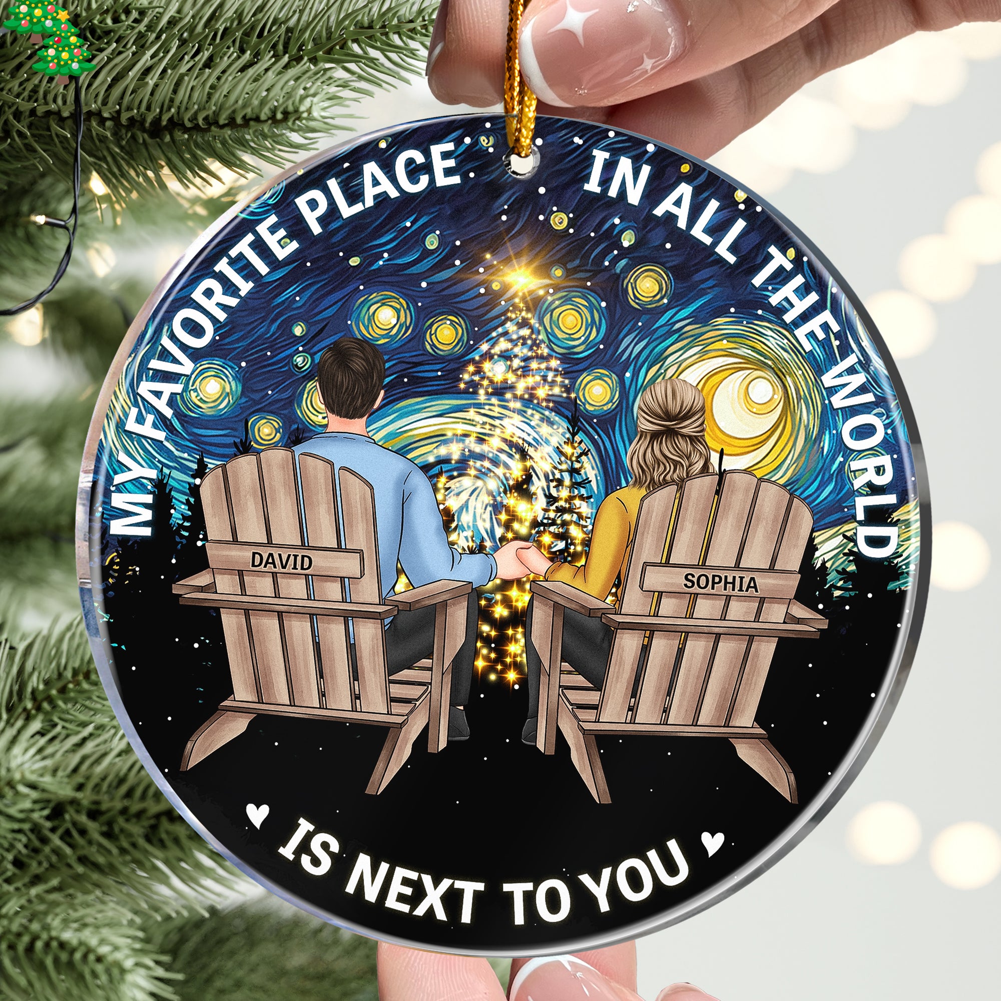 Starry Night Couple Sitting Together - Personalized Acrylic Ornament