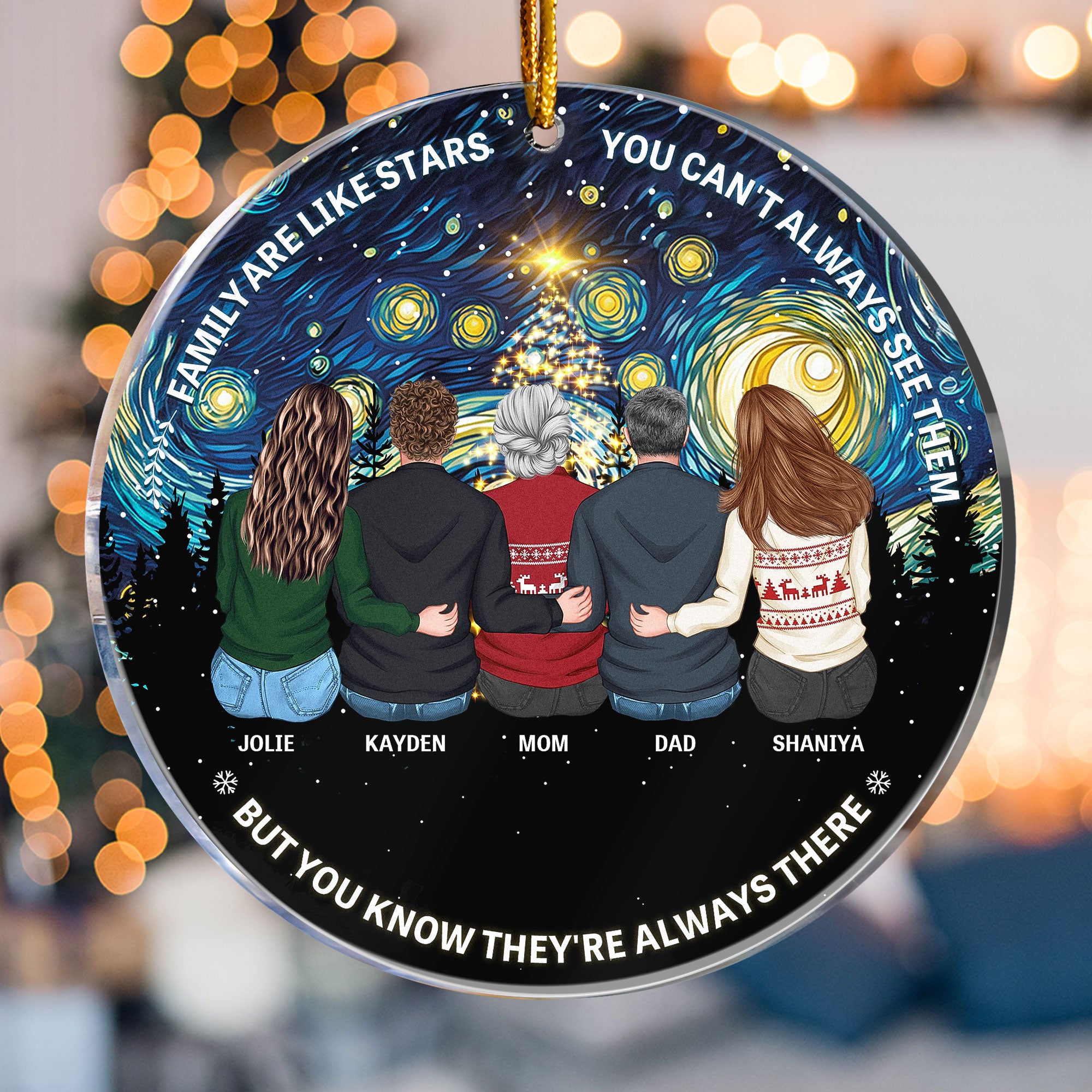 Starry Night Family Sitting Together - Personalized Acrylic Ornament