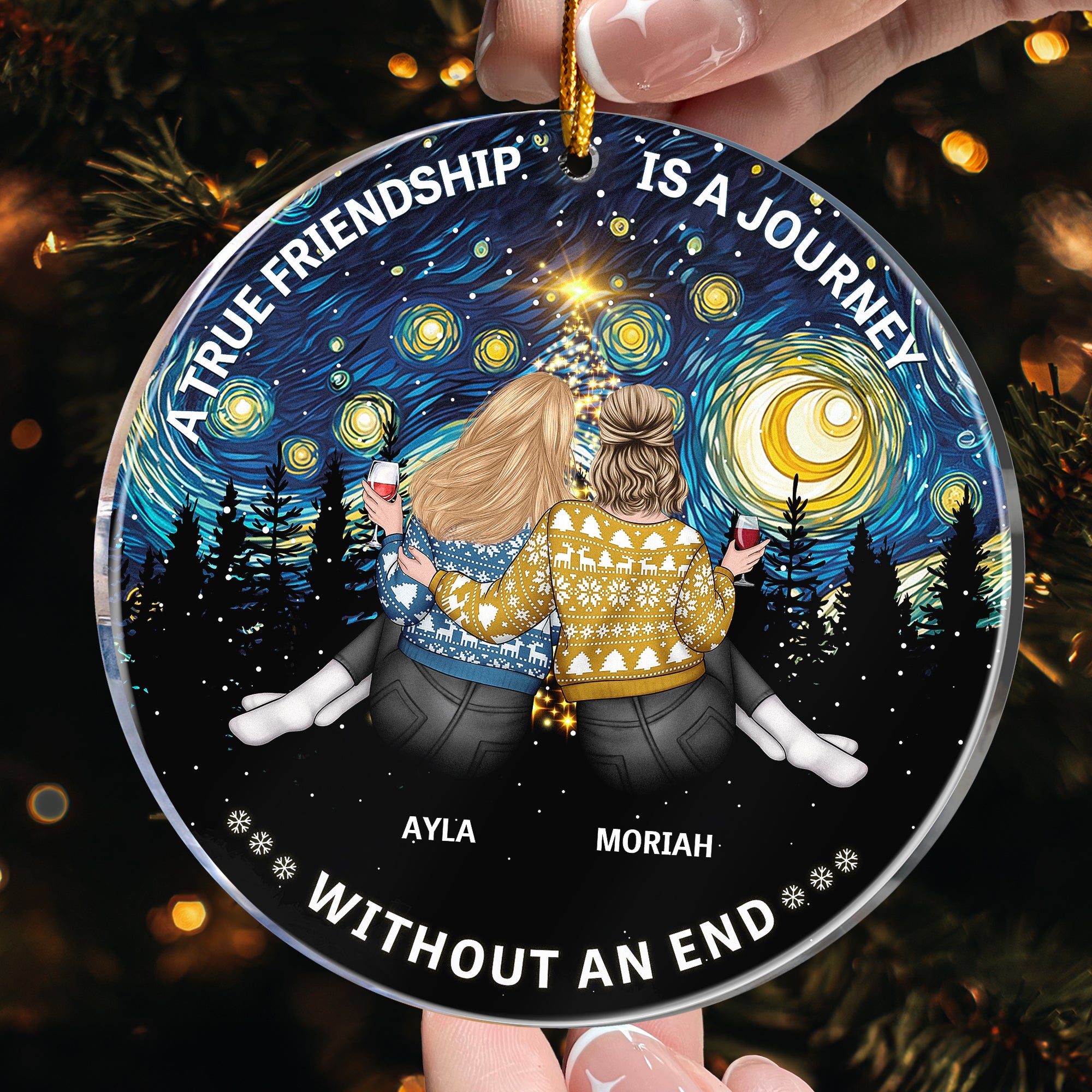 Starry Night Friends Sitting Together - Personalized Acrylic Ornament