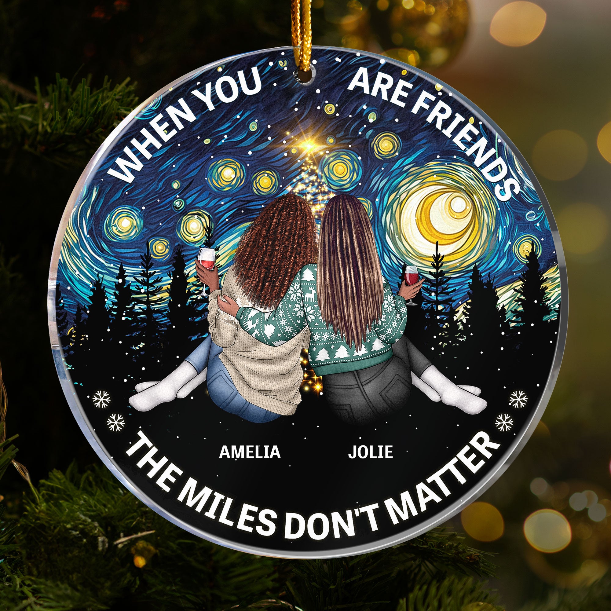 Starry Night Friends Sitting Together - Personalized Acrylic Ornament