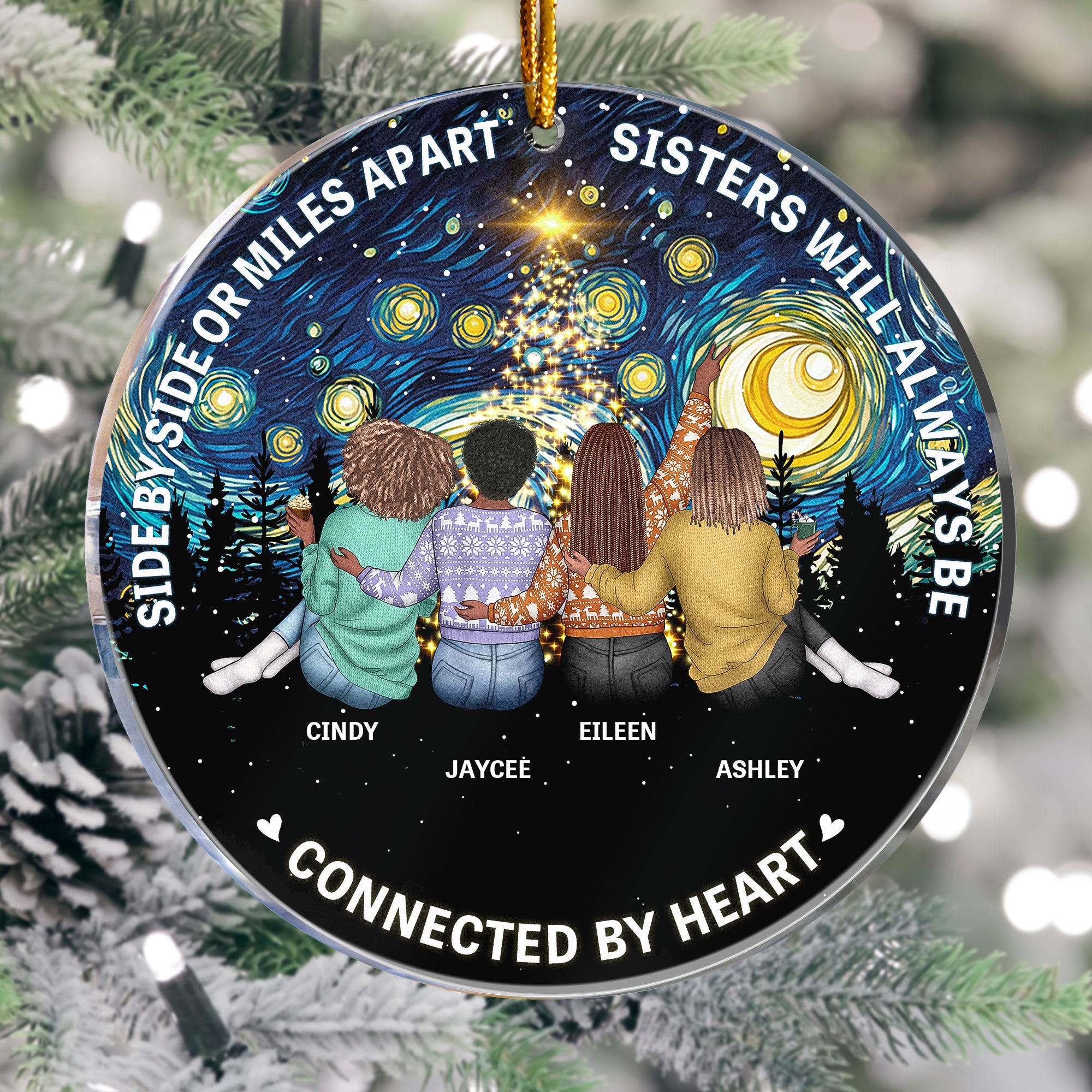 Starry Night Sisters Sitting Together - Personalized Acrylic Ornament