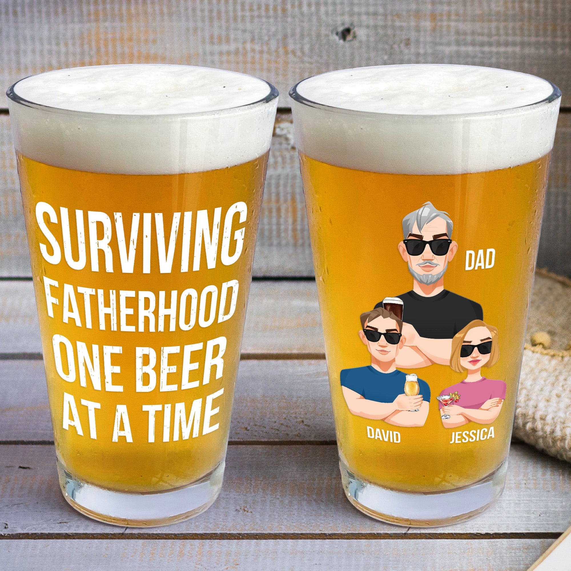 Surviving Fatherhood One Beer At A Time Fun - Personalized Beer Glass