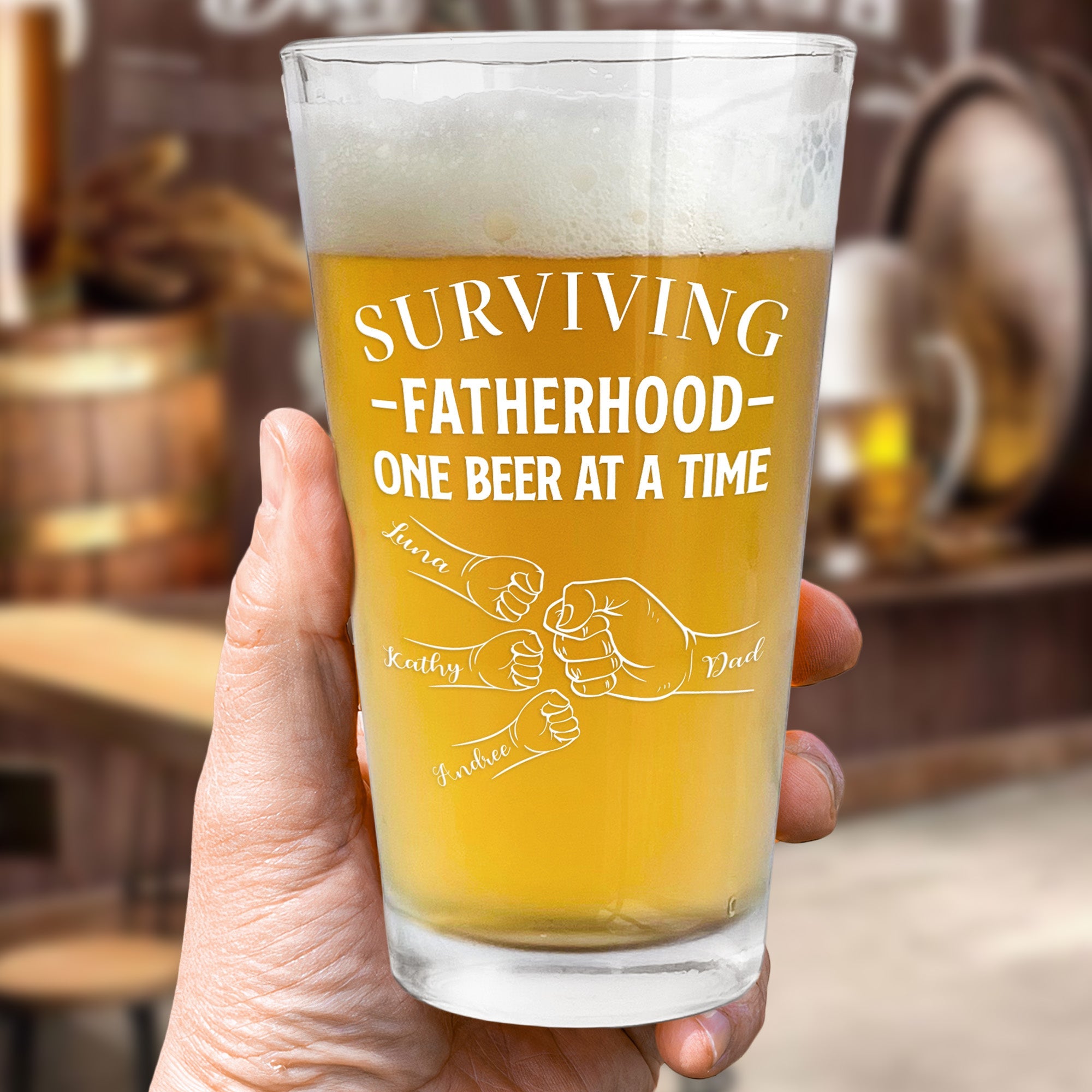 Surviving Fatherhood One Beer At A Time - Personalized Beer Glass