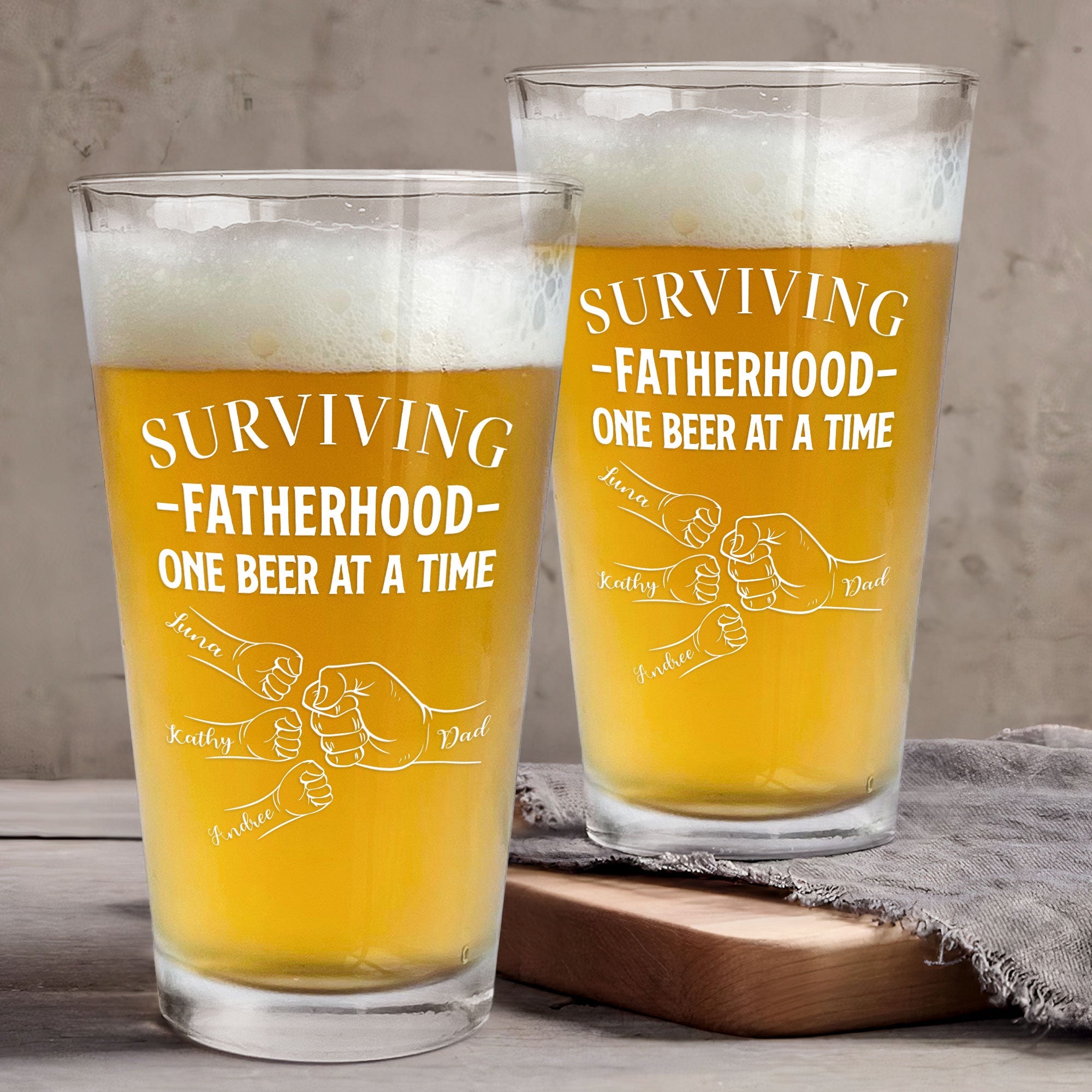 Surviving Fatherhood One Beer At A Time - Personalized Beer Glass