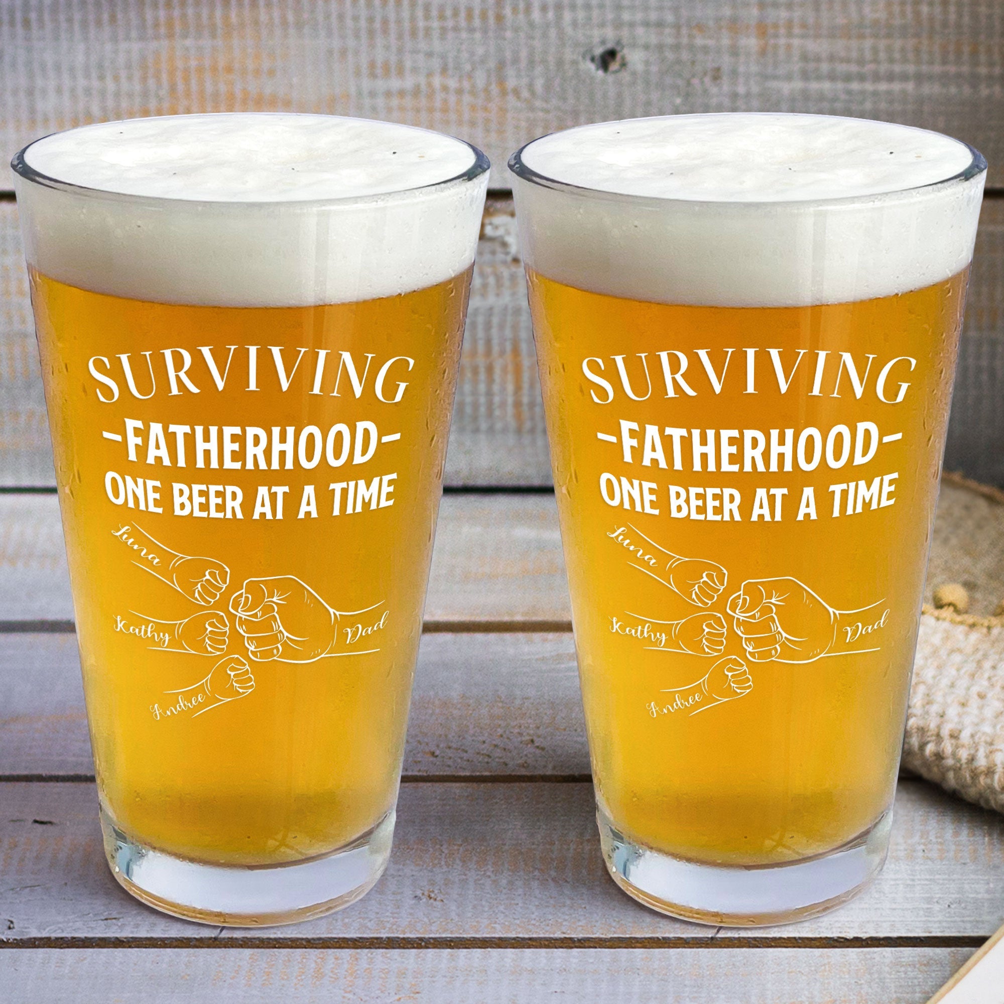 Surviving Fatherhood One Beer At A Time - Personalized Beer Glass