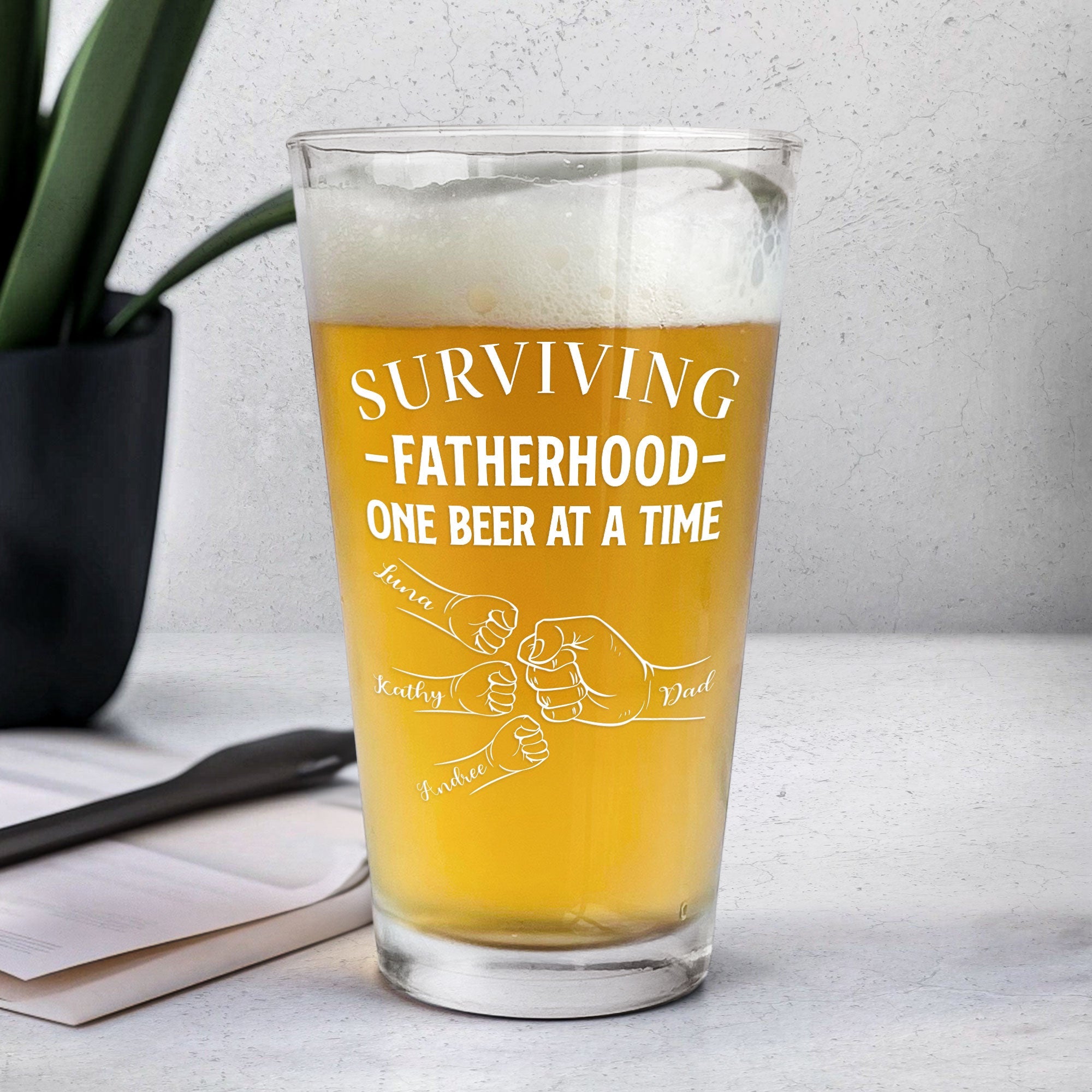 Surviving Fatherhood One Beer At A Time - Personalized Beer Glass