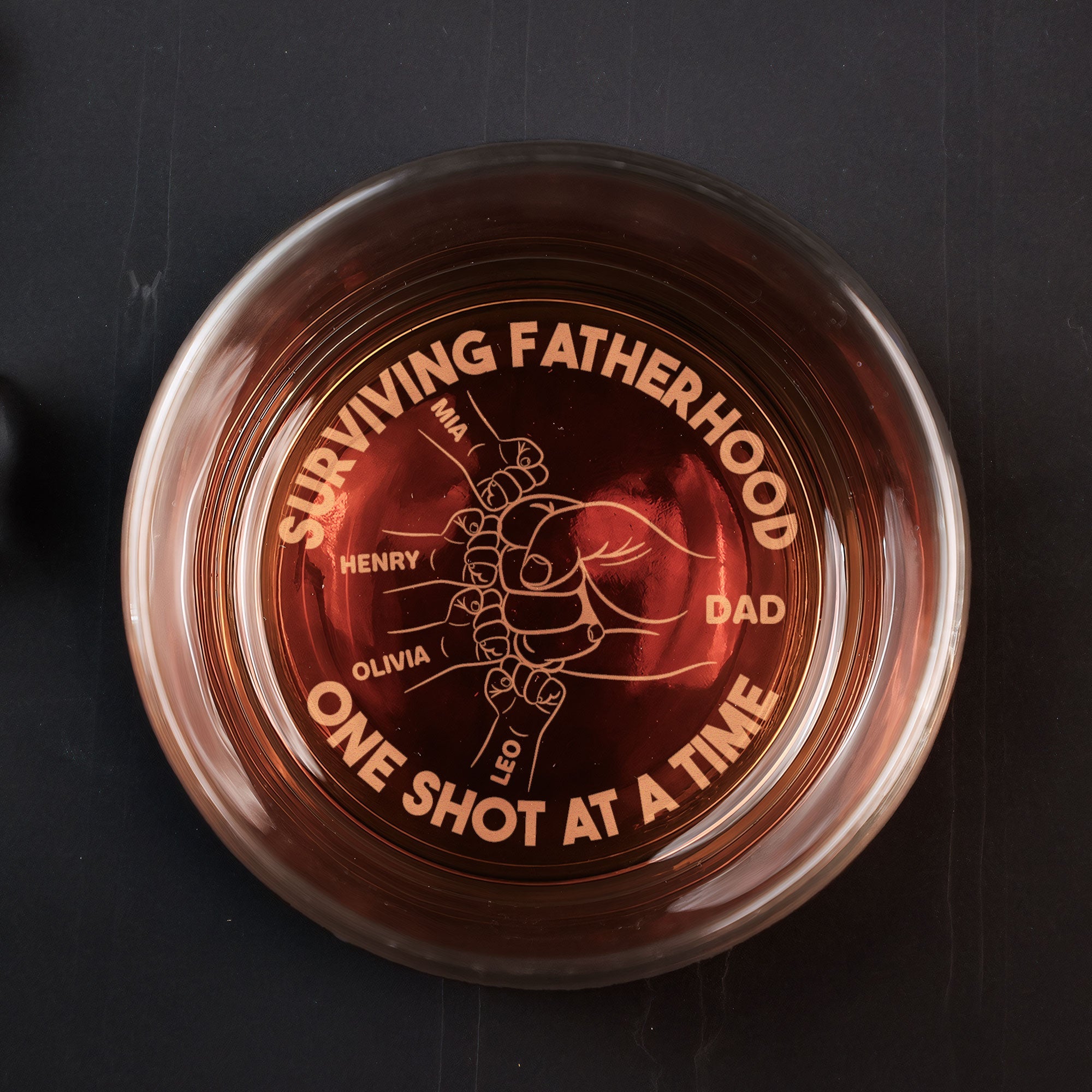 Surviving Fatherhood One Shot At A Time  - Personalized Engraved Whiskey Glass