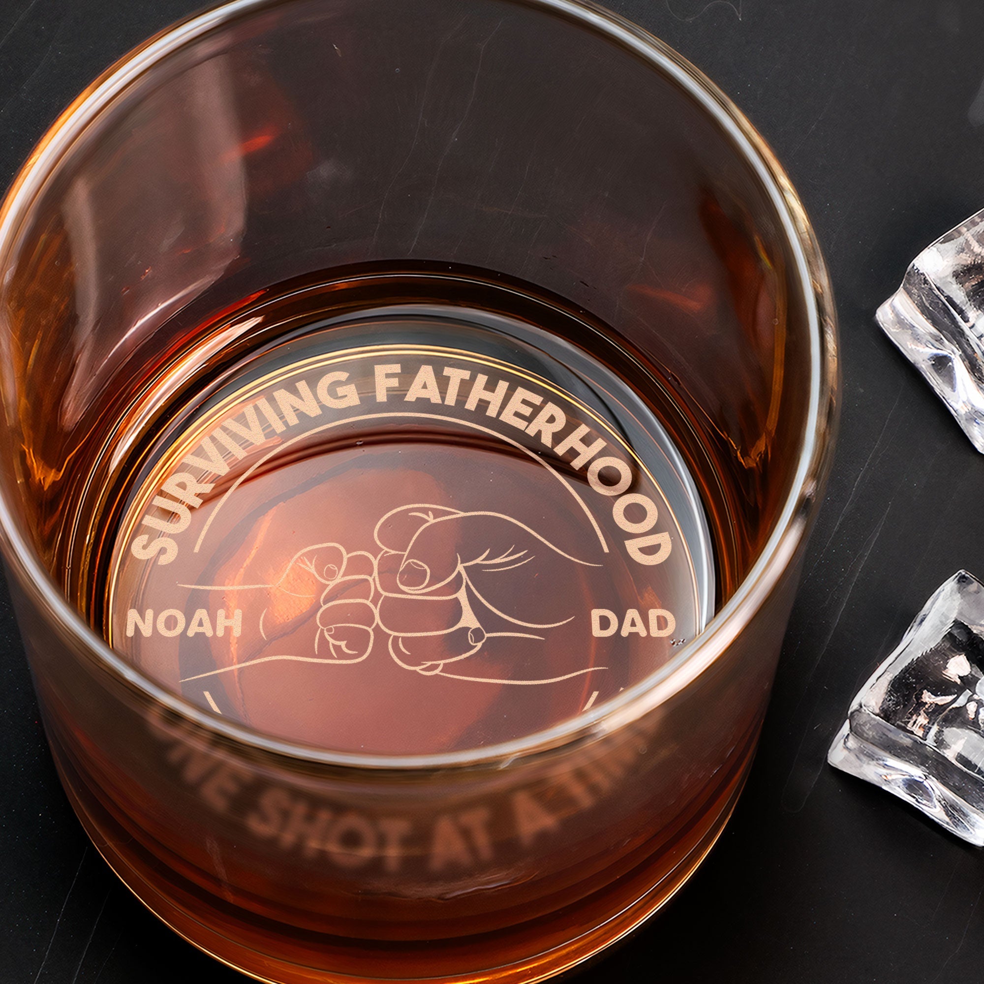 Surviving Fatherhood One Shot At A Time  - Personalized Engraved Whiskey Glass