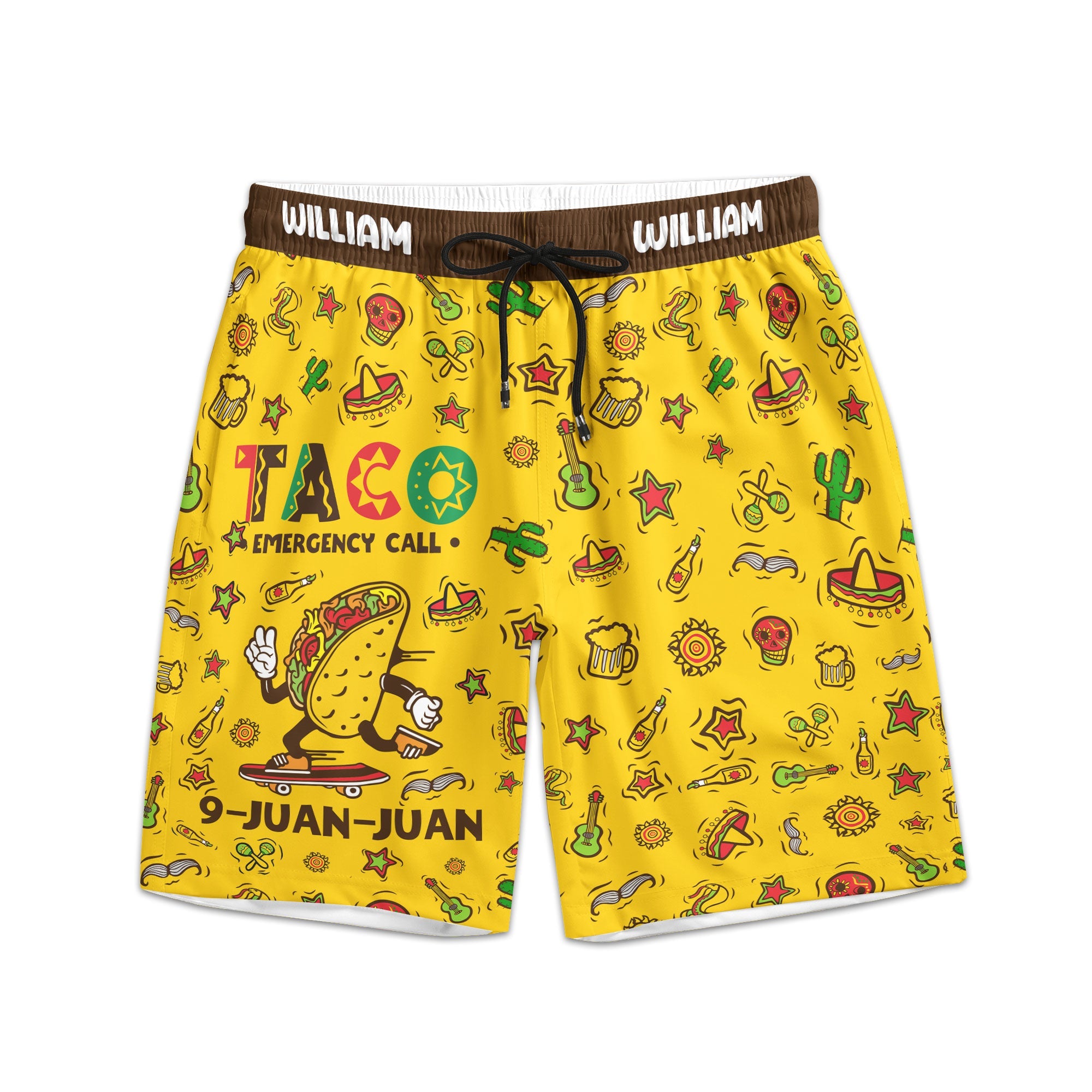 Taco Emergency Call 9-Juan-Juan Mexican Gift For Him - Personalized Beach Shorts