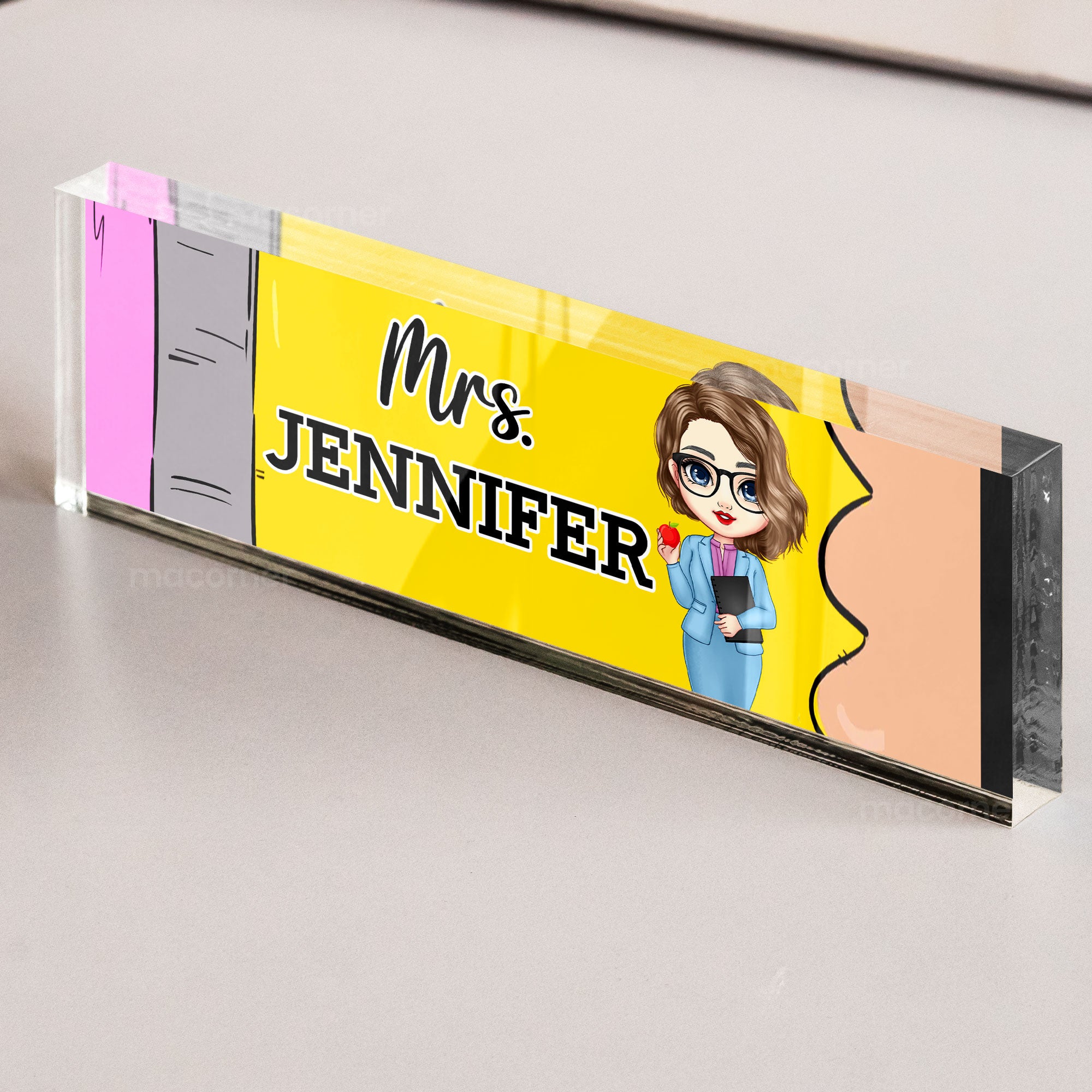 Teacher Desk Name Plate With Pencil Pattern - Personalized Name Plate