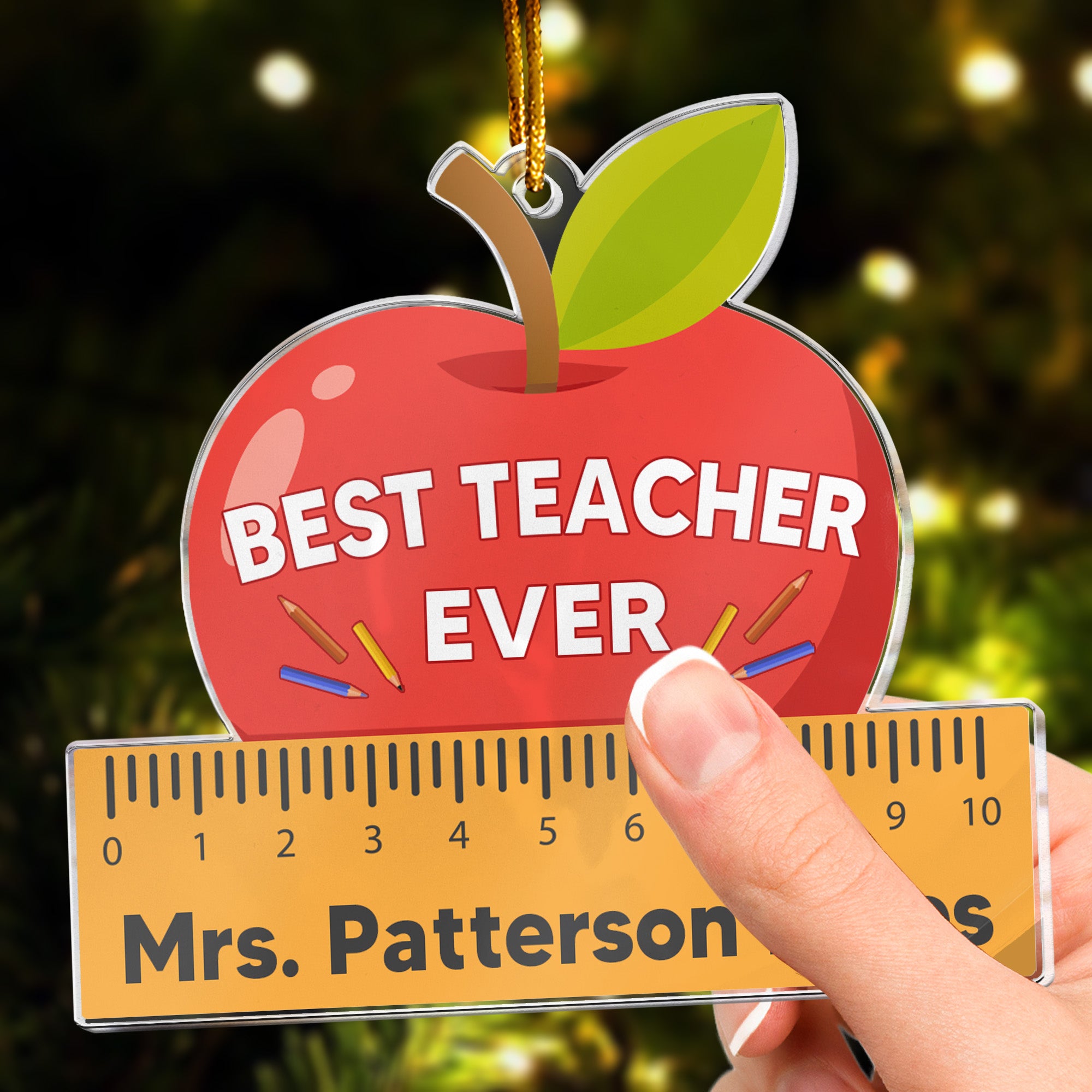 Teacher Ornament Best Teacher Ever Teacher Ruler Ornament - Personalized Acrylic Ornament