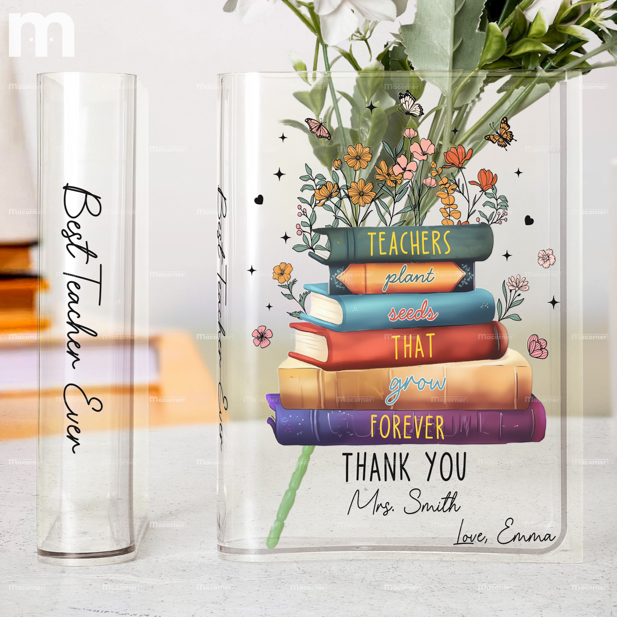 Teachers Plant Seeds That Grow Forever - Personalized Acrylic Book Vase