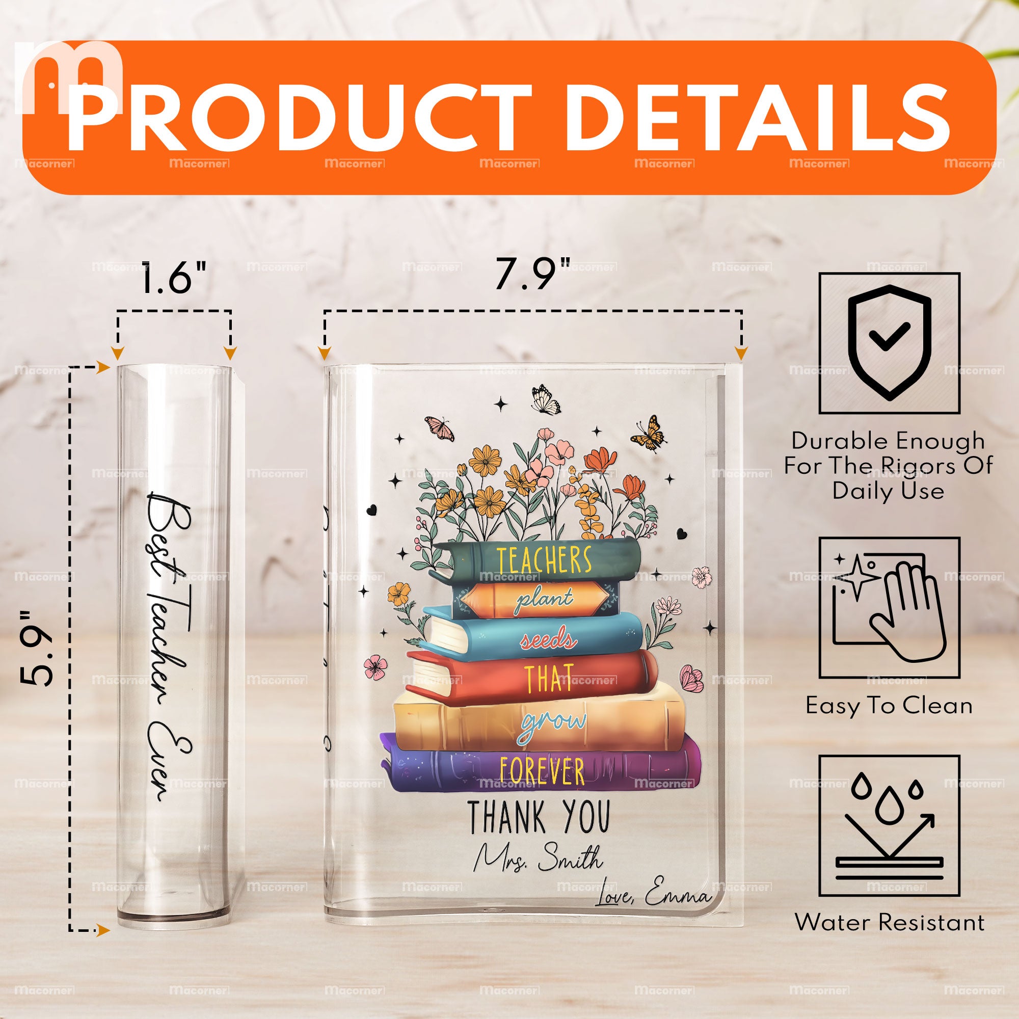 Teachers Plant Seeds That Grow Forever - Personalized Acrylic Book Vase