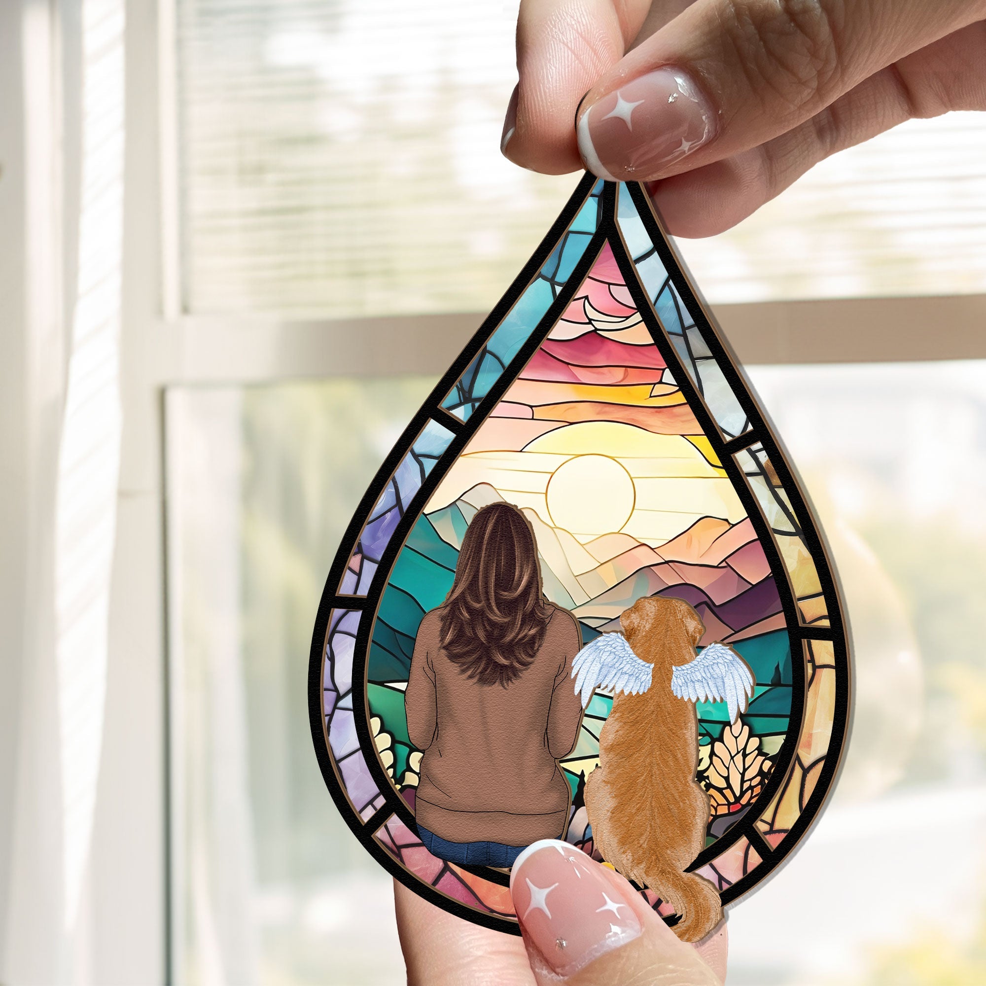 Teardrop Pet Memorial Gift - Personalized Window Hanging Suncatcher Ornament