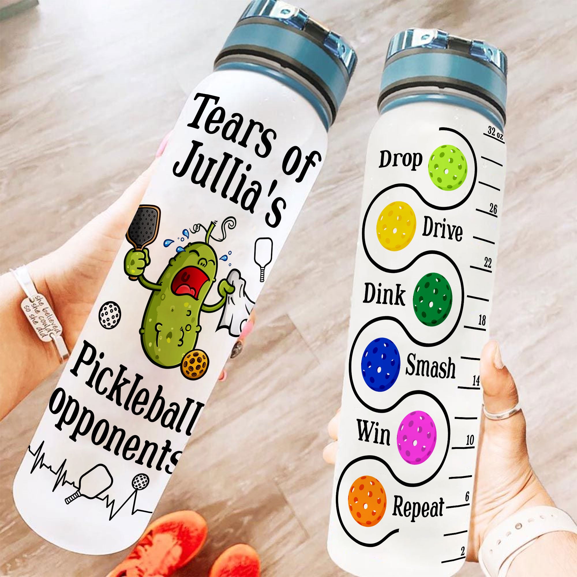 Tears Of Pickleball Opponents - Personalized Water Bottle With Time Marker