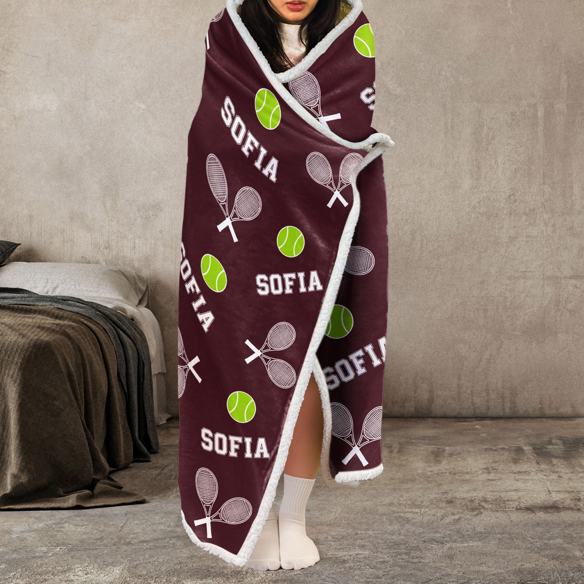 Tennis Custom Name - Personalized Wearable Blanket Hoodie