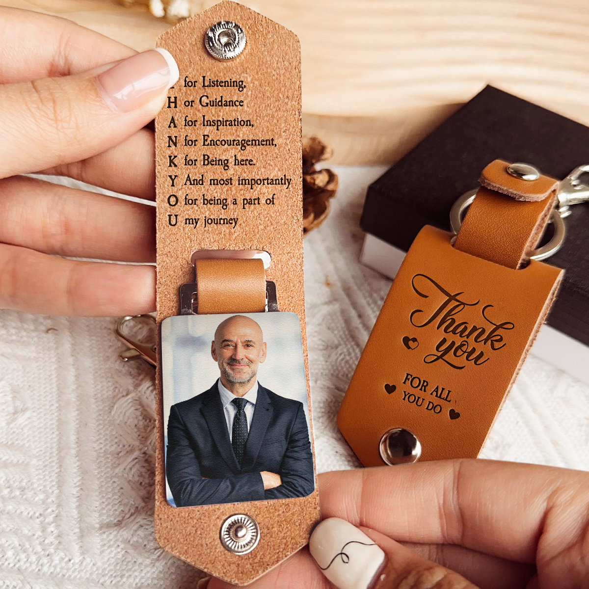 Thank You Gifts For Coworker Colleague Leaving - Personalized Leather Photo Keychain