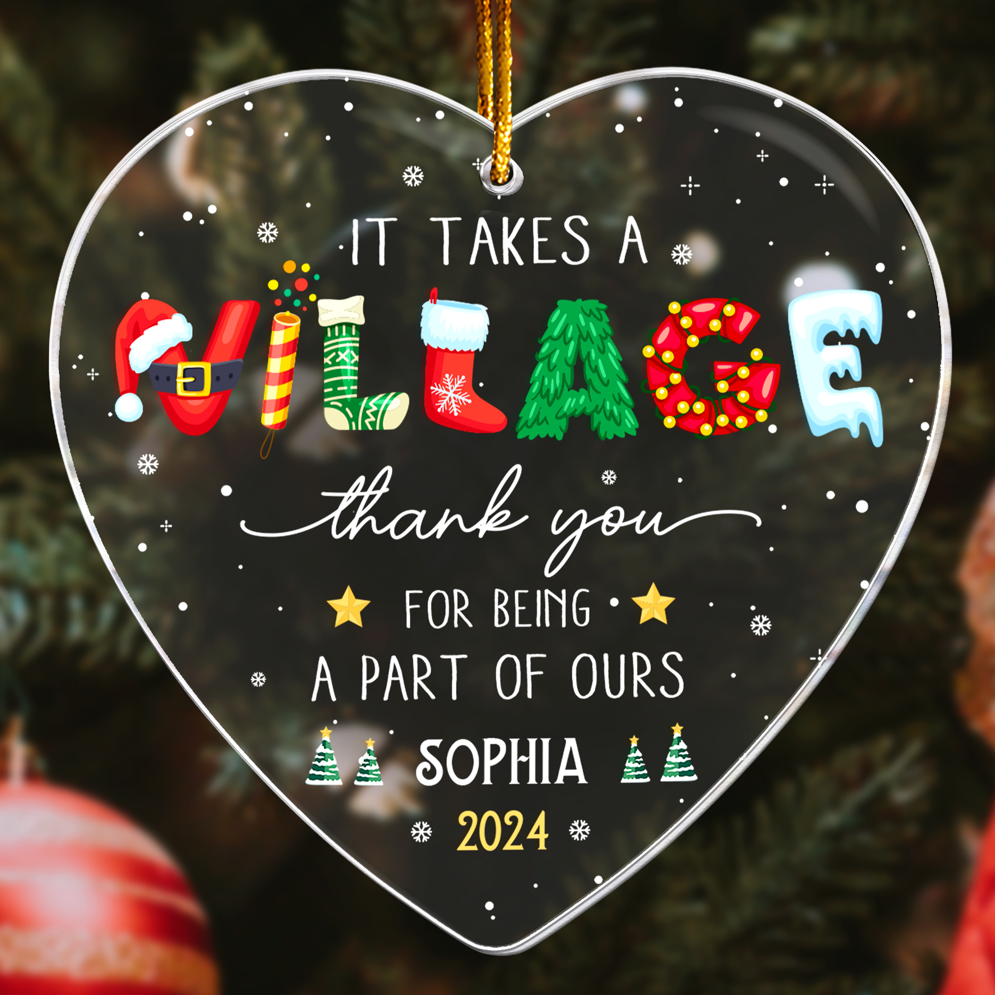 Thank You Gifts - It Takes A Village - Gifts For Friends, Coworkers, Family - Personalized Acrylic Ornament