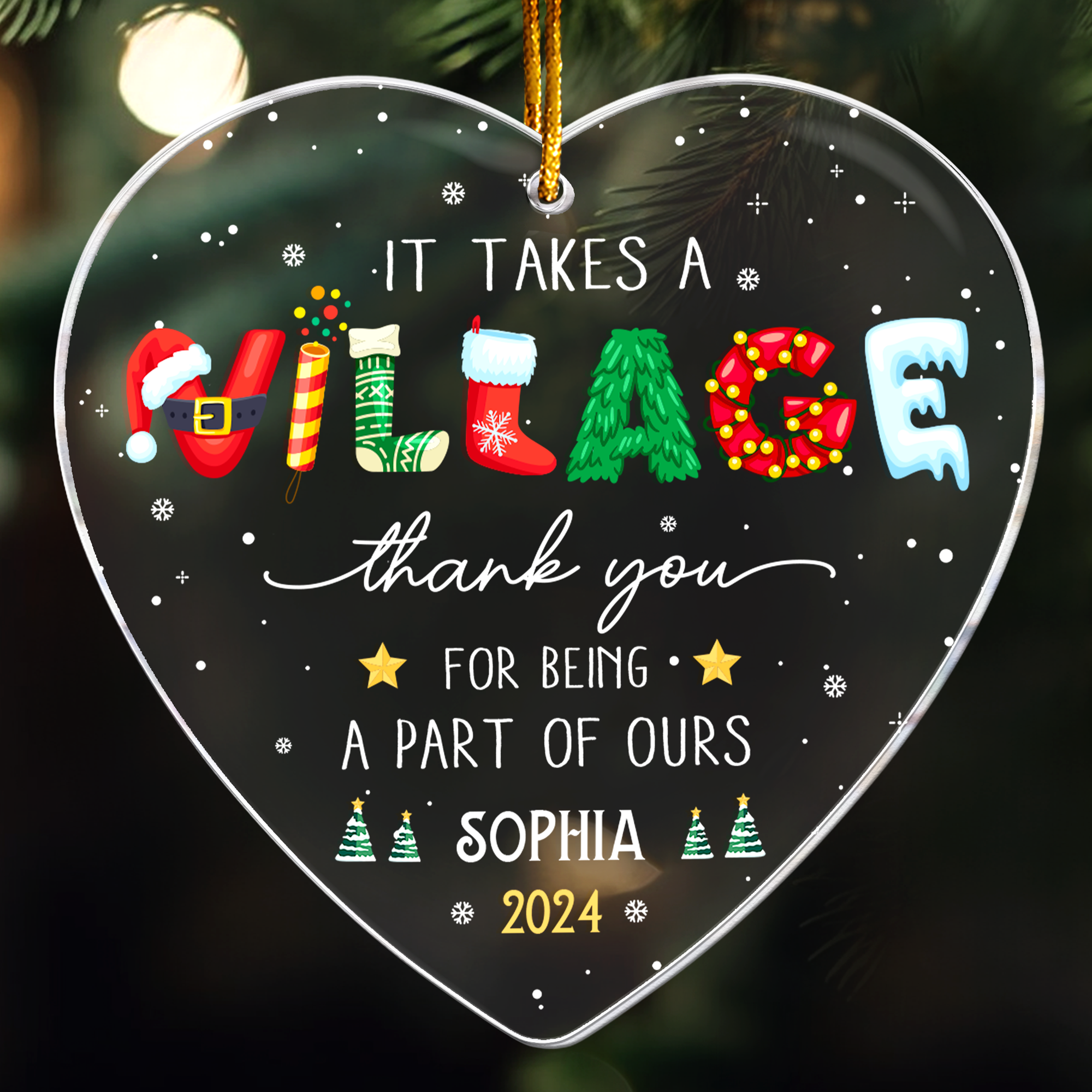 Thank You Gifts - It Takes A Village - Gifts For Friends, Coworkers, Family - Personalized Acrylic Ornament