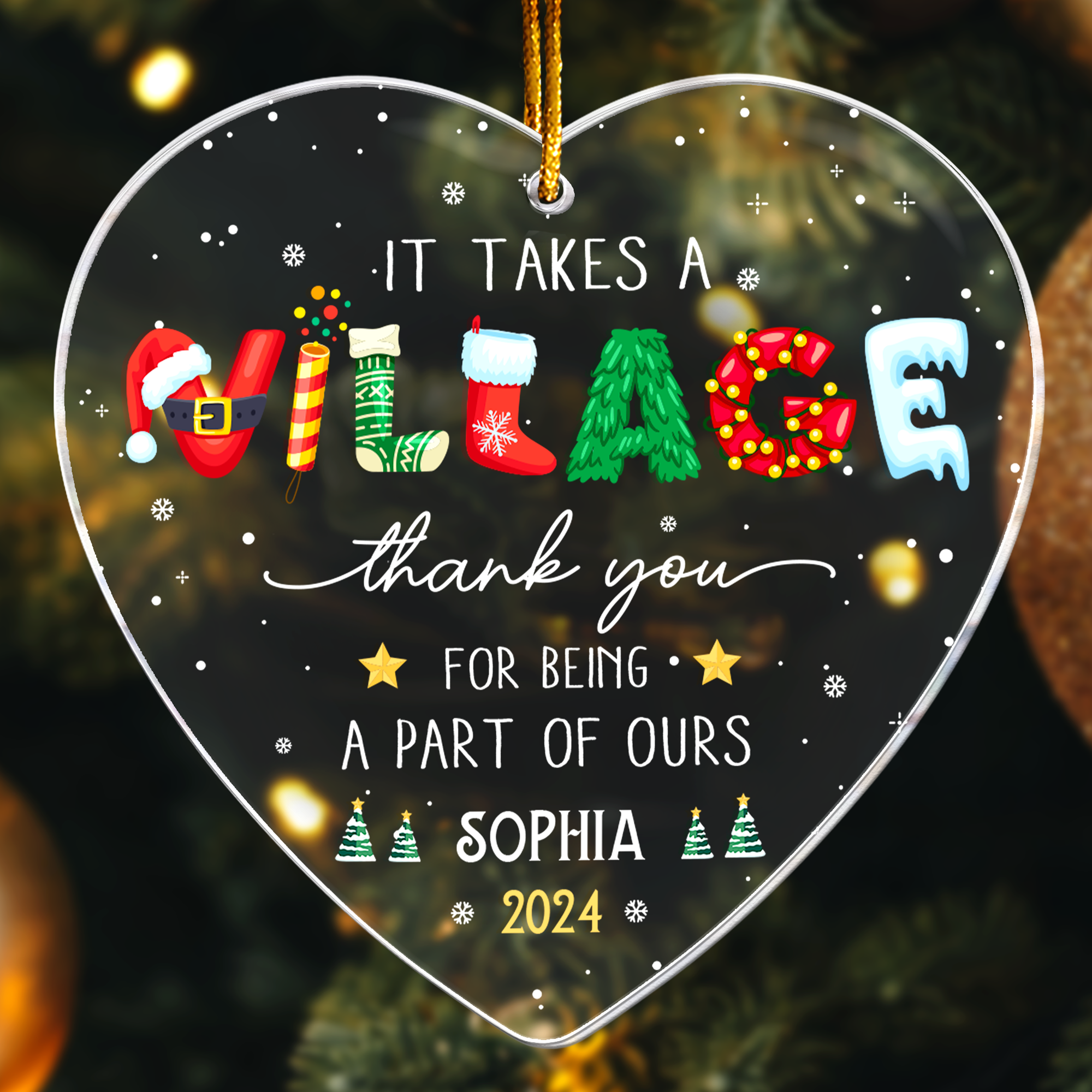 Thank You Gifts - It Takes A Village - Gifts For Friends, Coworkers, Family - Personalized Acrylic Ornament