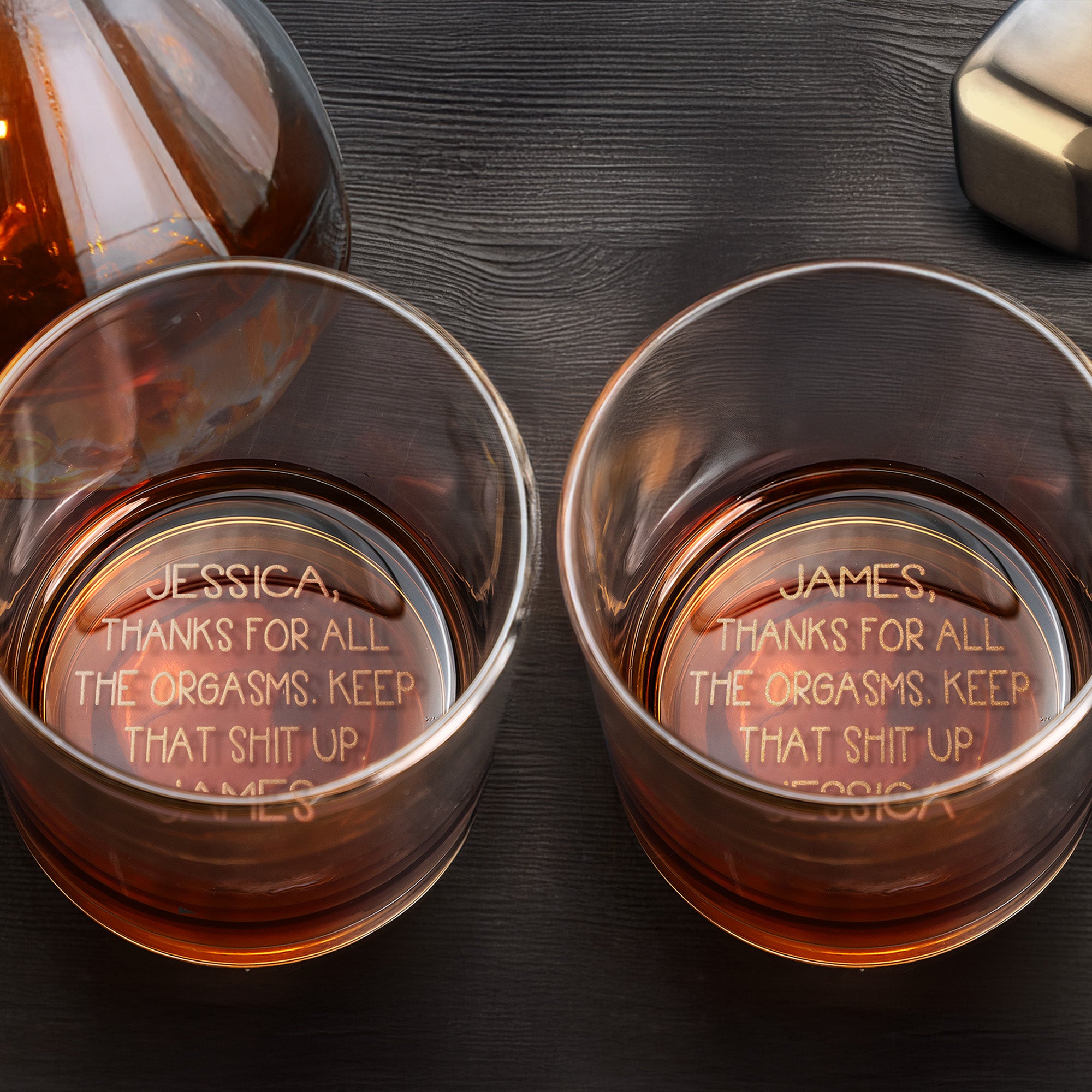 Thanks For All The Orgasms Anniversary Gift For Him - Personalized Engraved Whiskey Glass