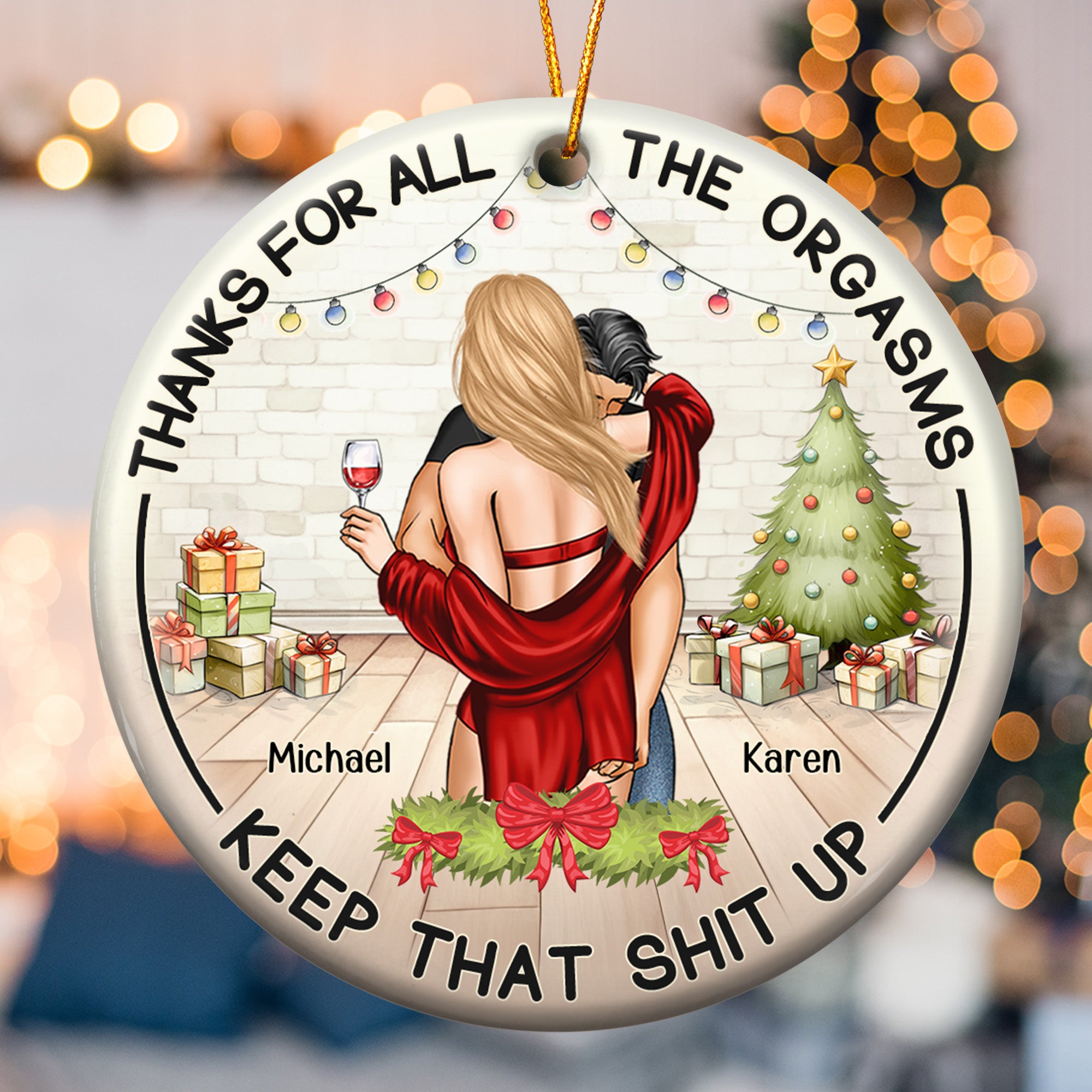 Thanks For All The Orgasms Funny Couple - Personalized Ceramic Ornament