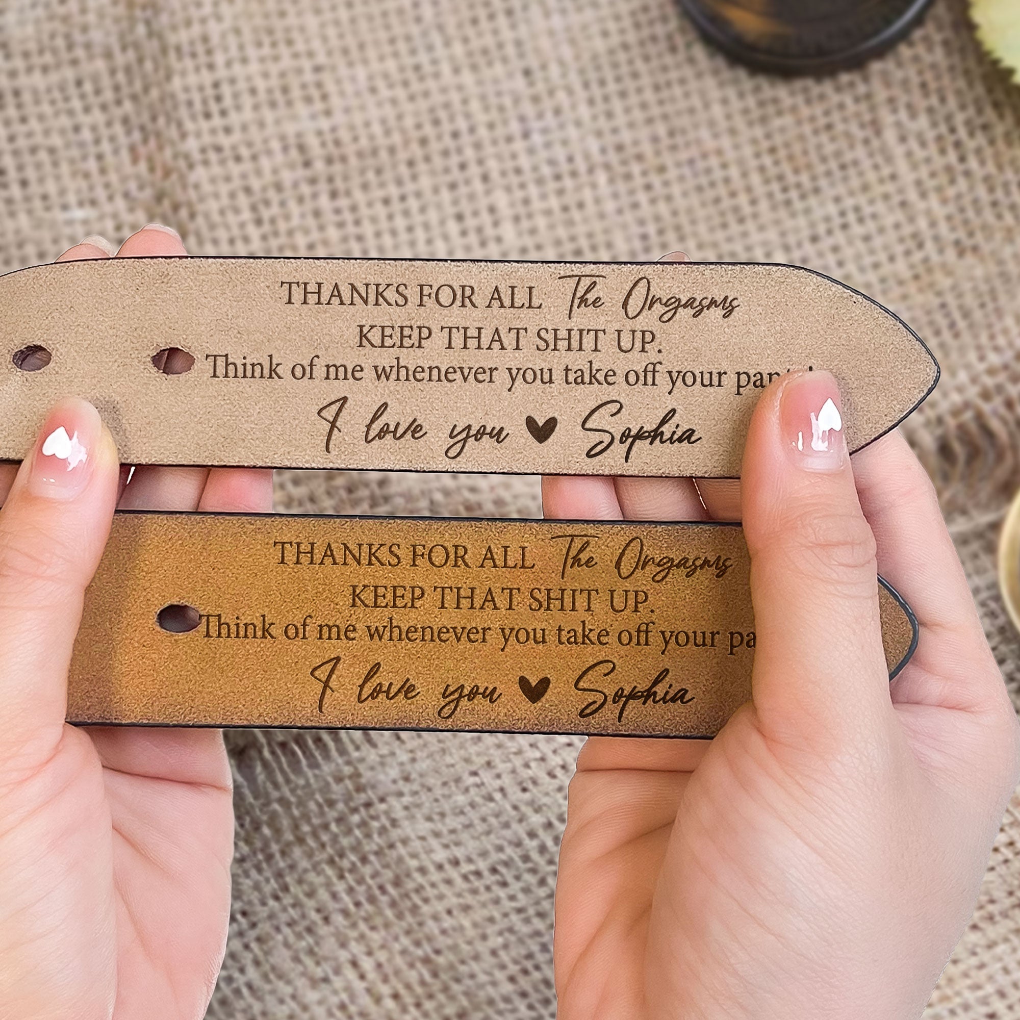 Thanks For All The Orgasms - Personalized Engraved Leather Belt