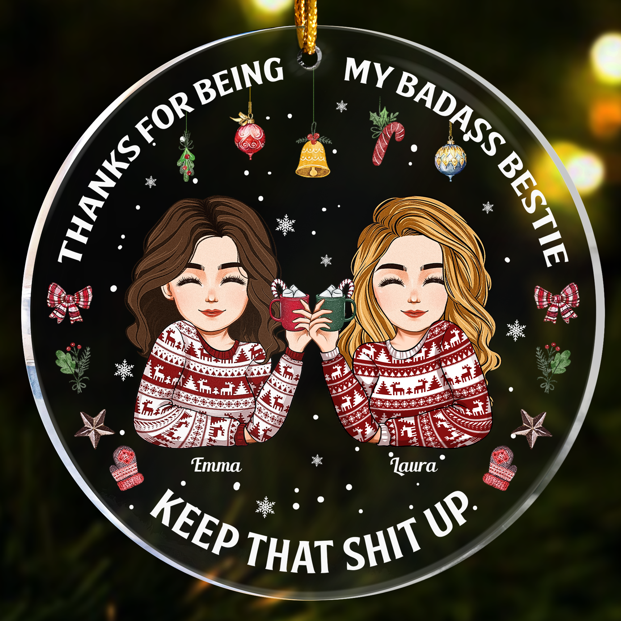 Thanks For Being My Badass Bestie - Personalized Acrylic Ornament