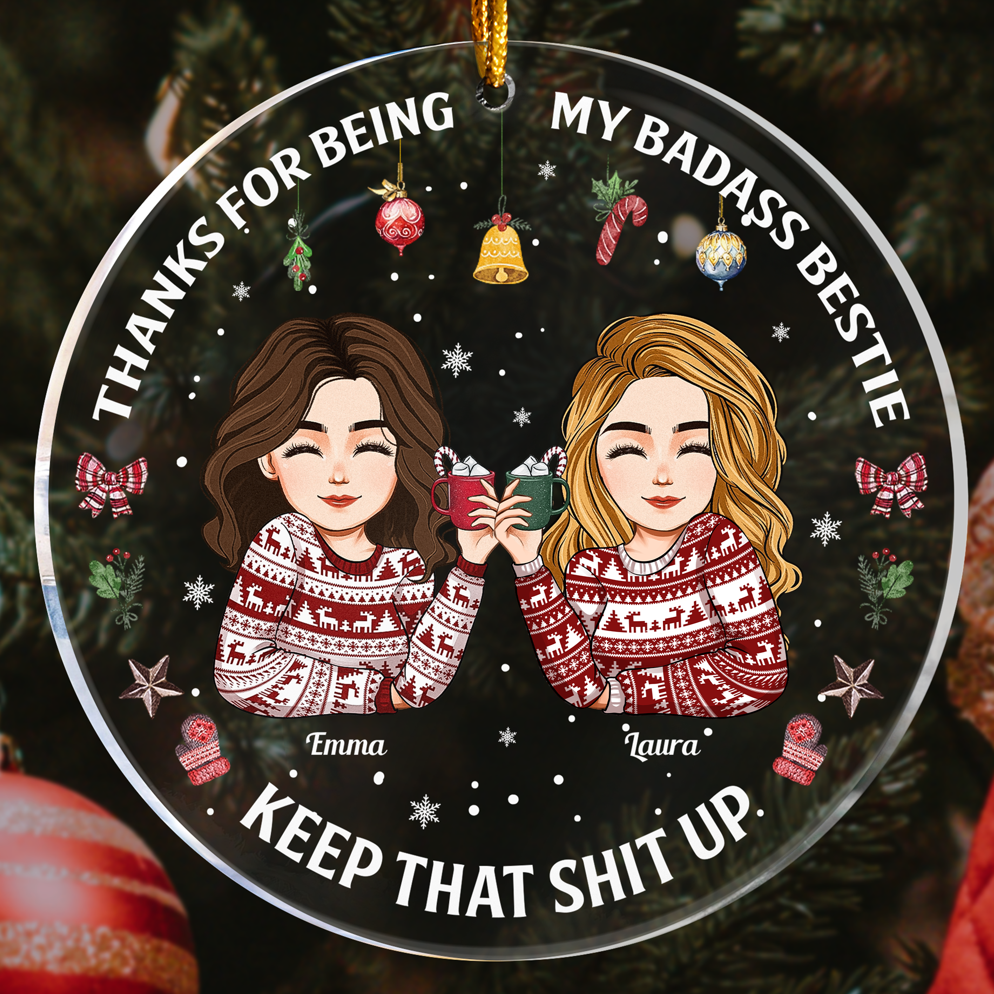 Thanks For Being My Badass Bestie - Personalized Acrylic Ornament