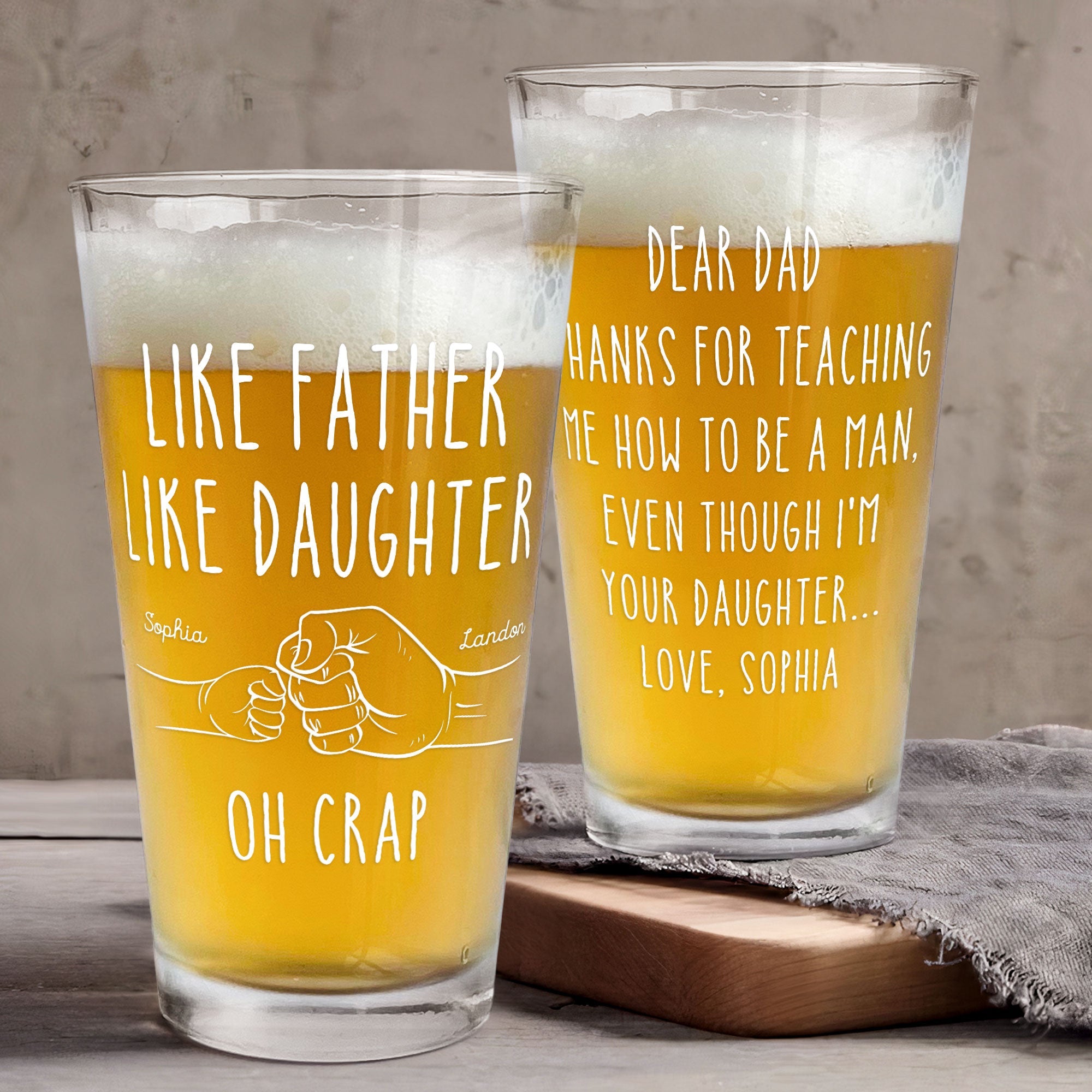 Thanks For Teaching Me How To Be A Man Gift From Daughter - Personalized Beer Glass