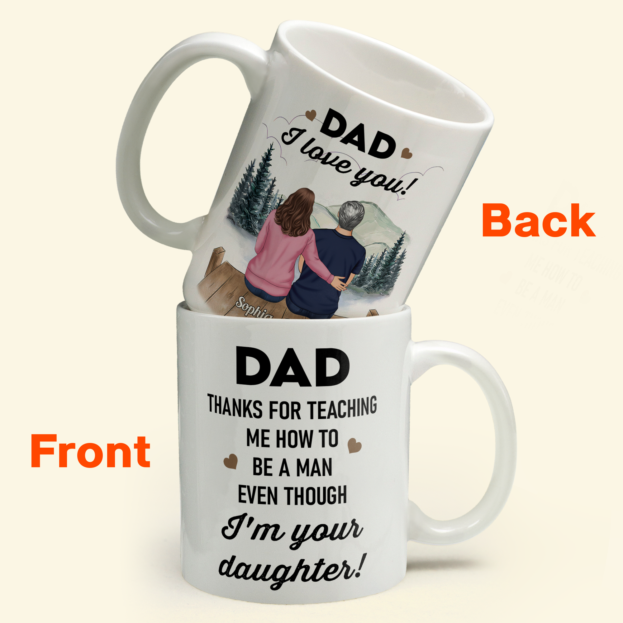 Thanks For Teaching Me How To Be A Man - Personalized Mug - Birthday Father's Day Gift For Dad, Step Dad - Gift From Daughters