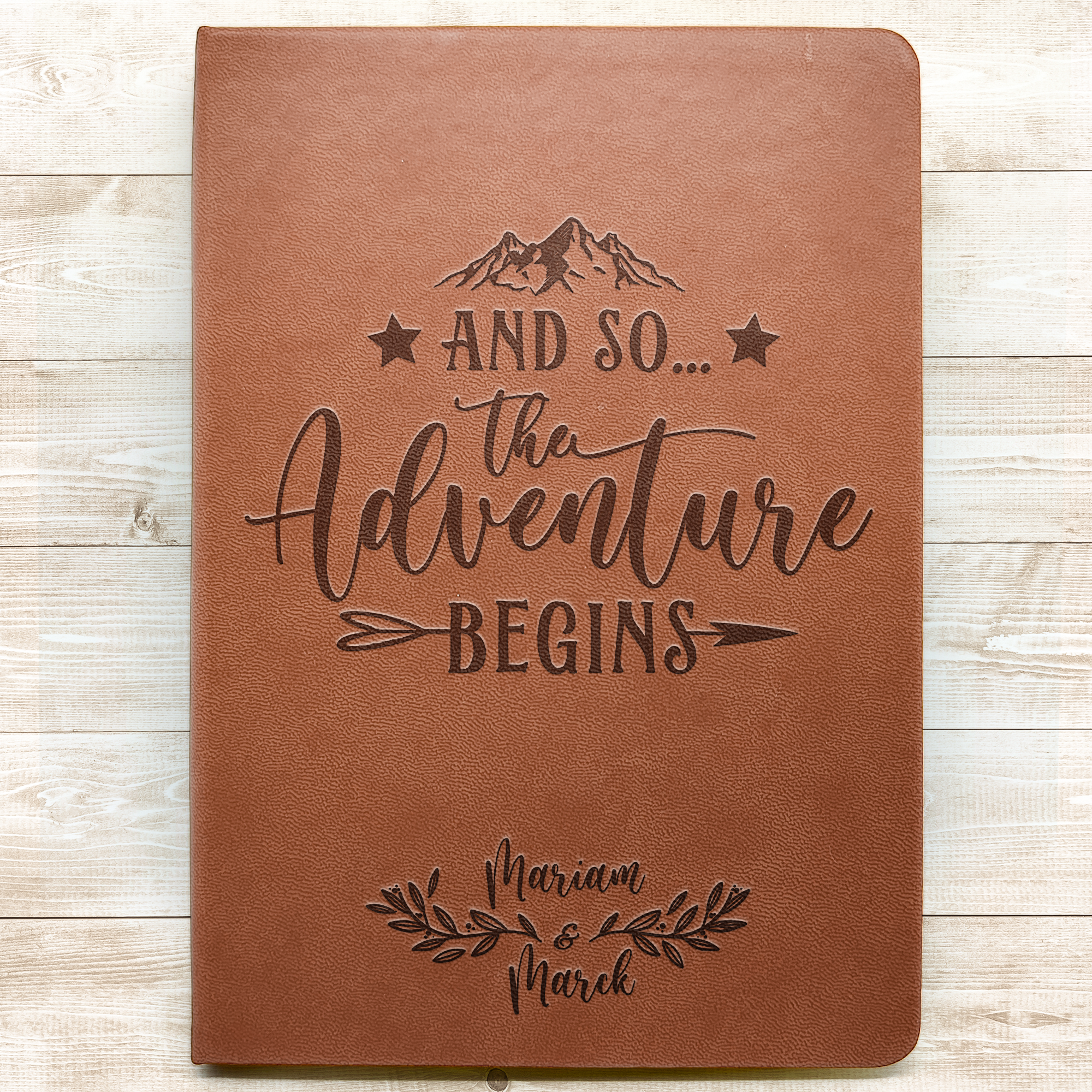 The Adventure Begins Wedding Gift For Couple - Personalized Leather Journal