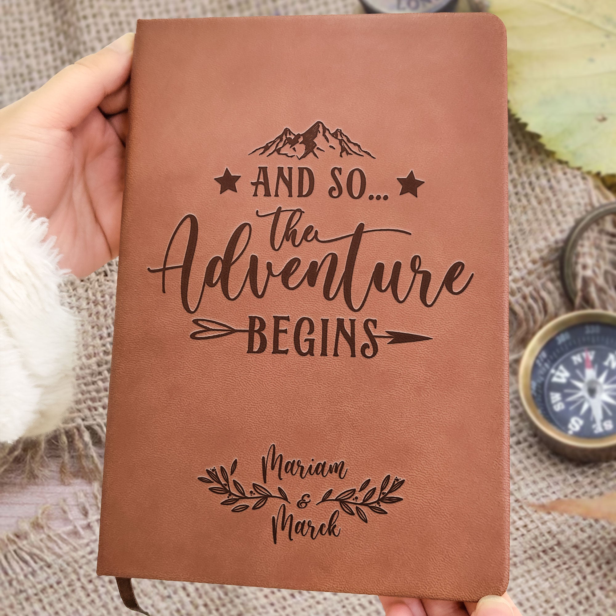 The Adventure Begins Wedding Gift For Couple - Personalized Leather Journal