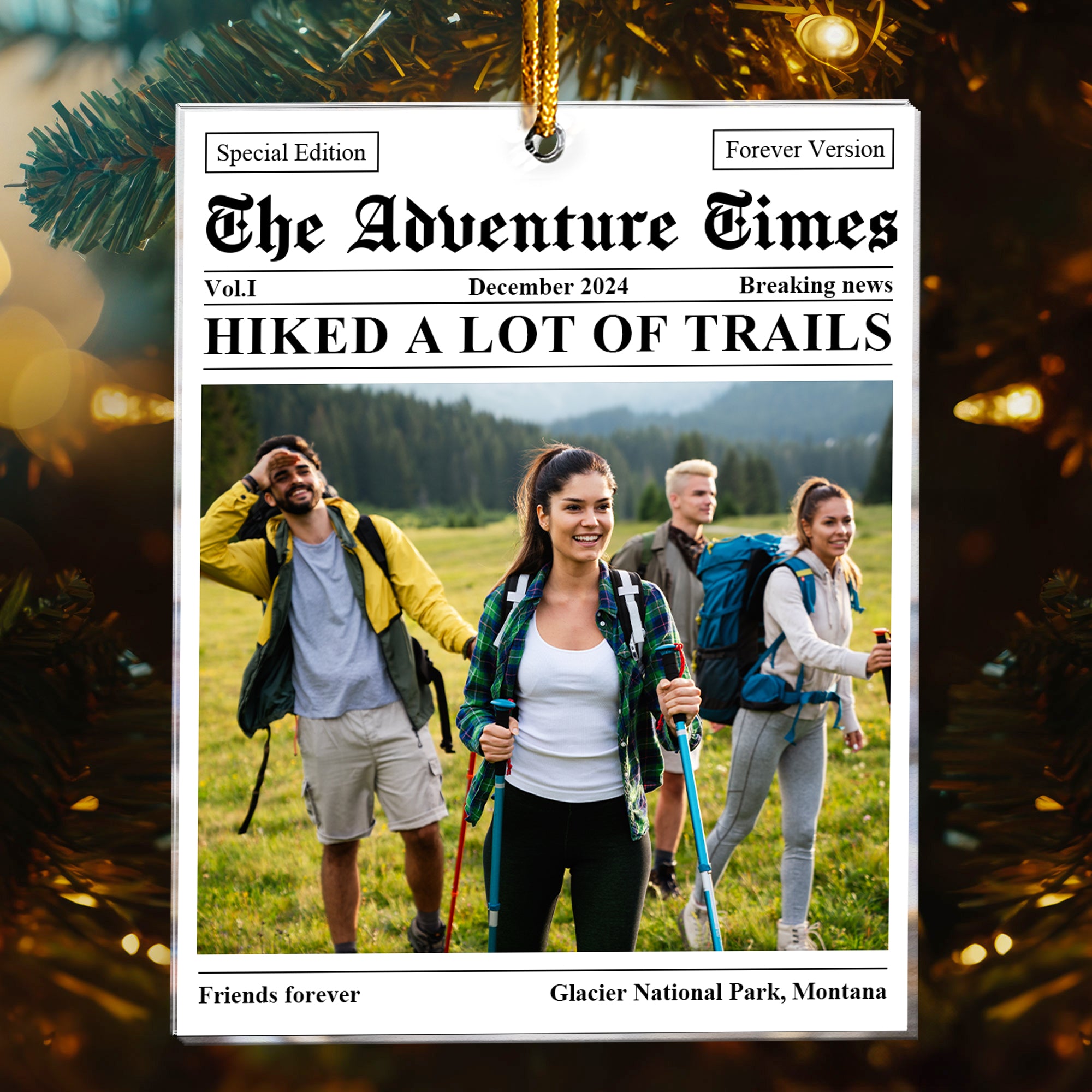 The Adventure Hiking Times Newspaper - Personalized Acrylic Photo Ornament