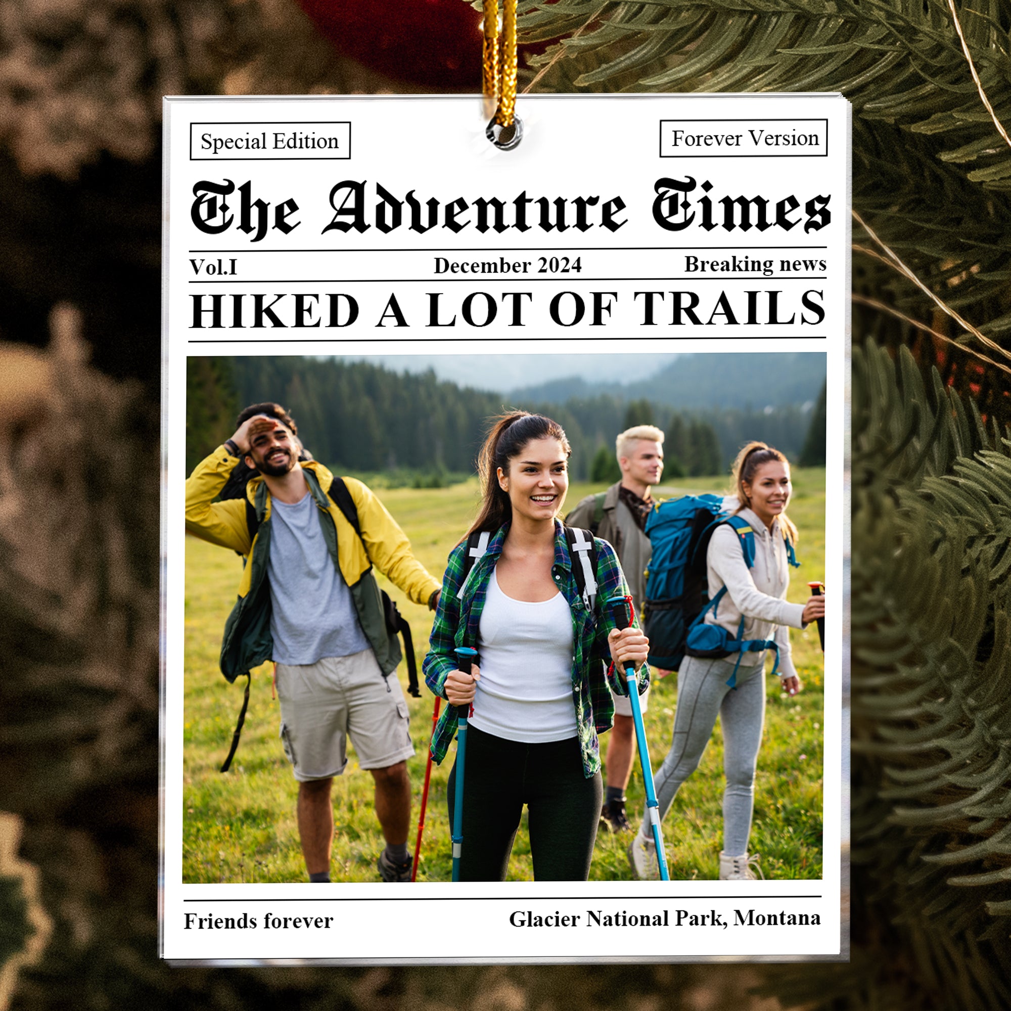 The Adventure Hiking Times Newspaper - Personalized Acrylic Photo Ornament