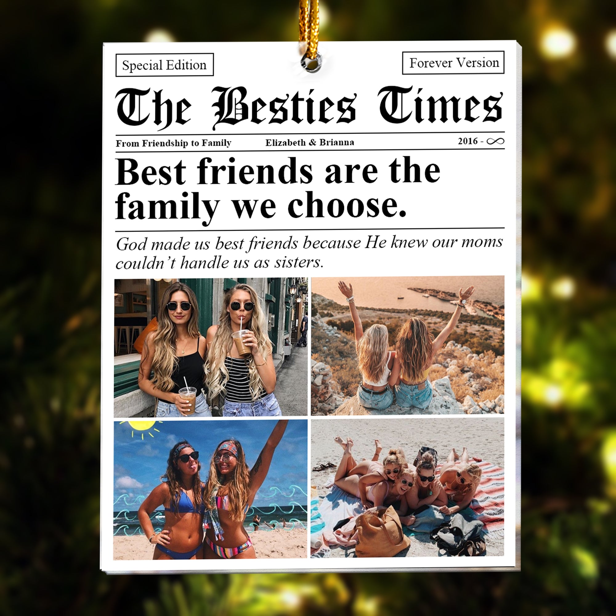 The BFF Times - Friendship Gifts Newspaper - Personalized Acrylic Photo Ornament