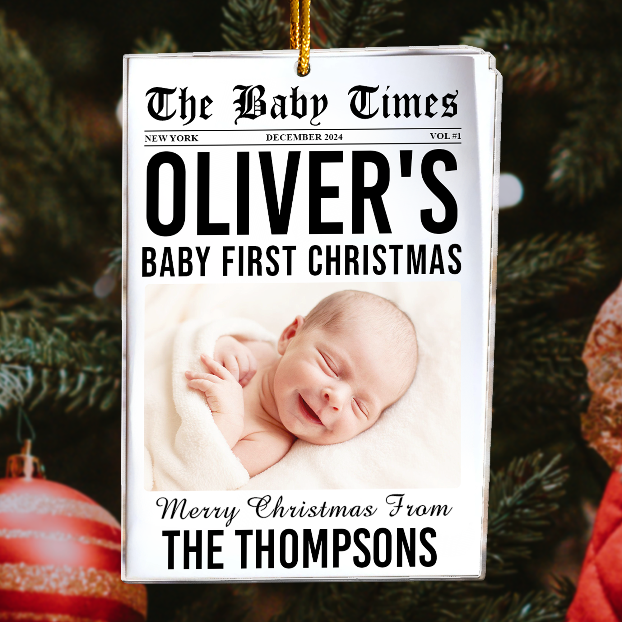 The Baby Times - Baby's First Christmas - Personalized Acrylic Photo Ornament