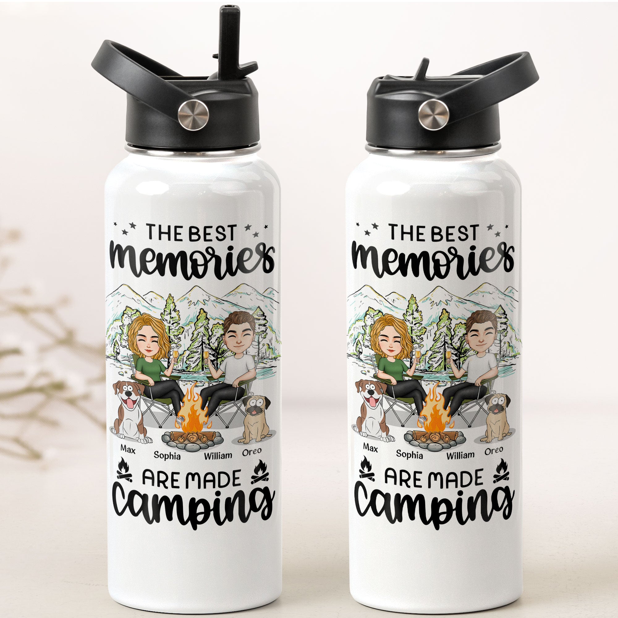 The Best Memories Are Made Camping - Personalized Stainless Steel Water Bottle