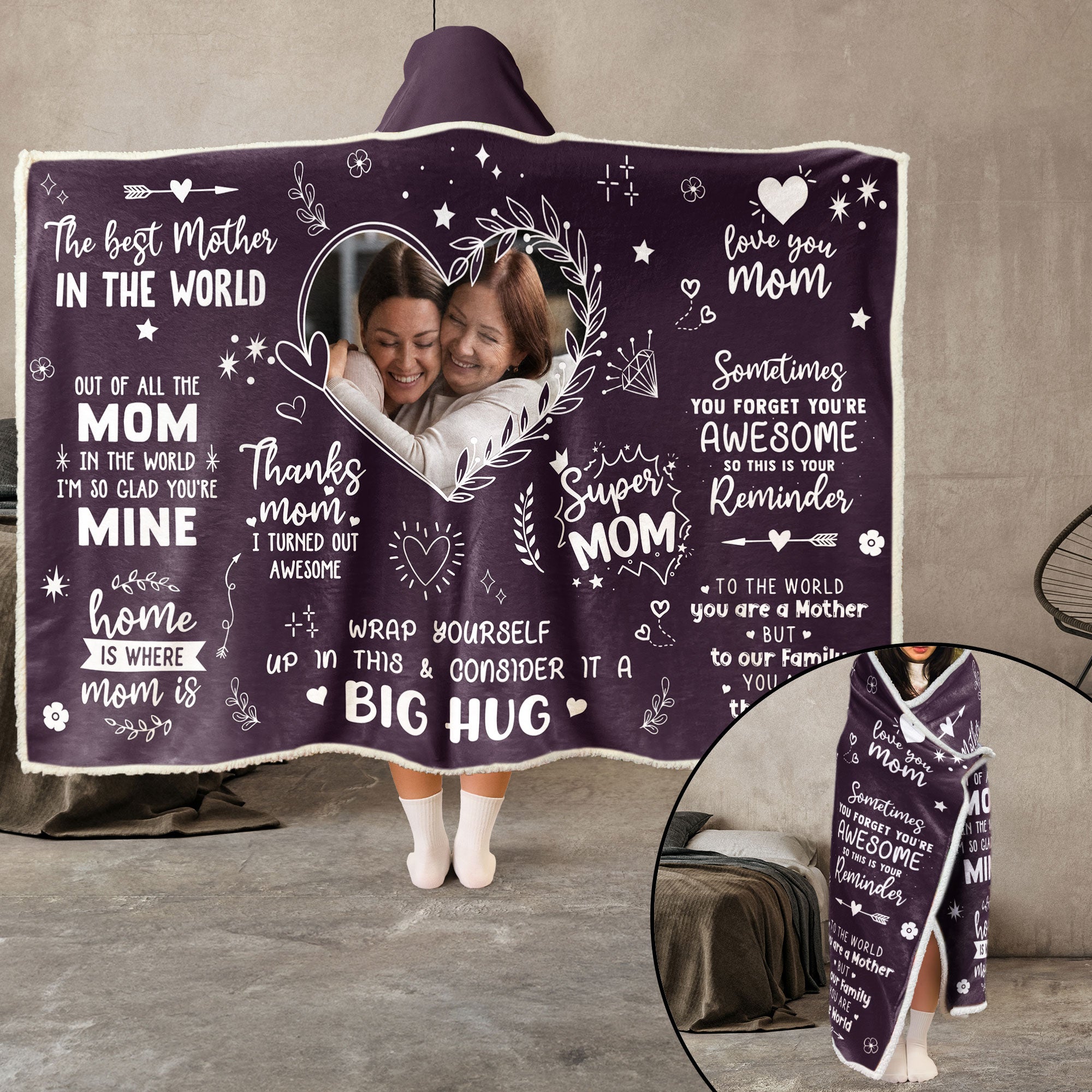 The Best Mother In The World Mom Gifts - Personalized Photo Wearable Blanket Hoodie