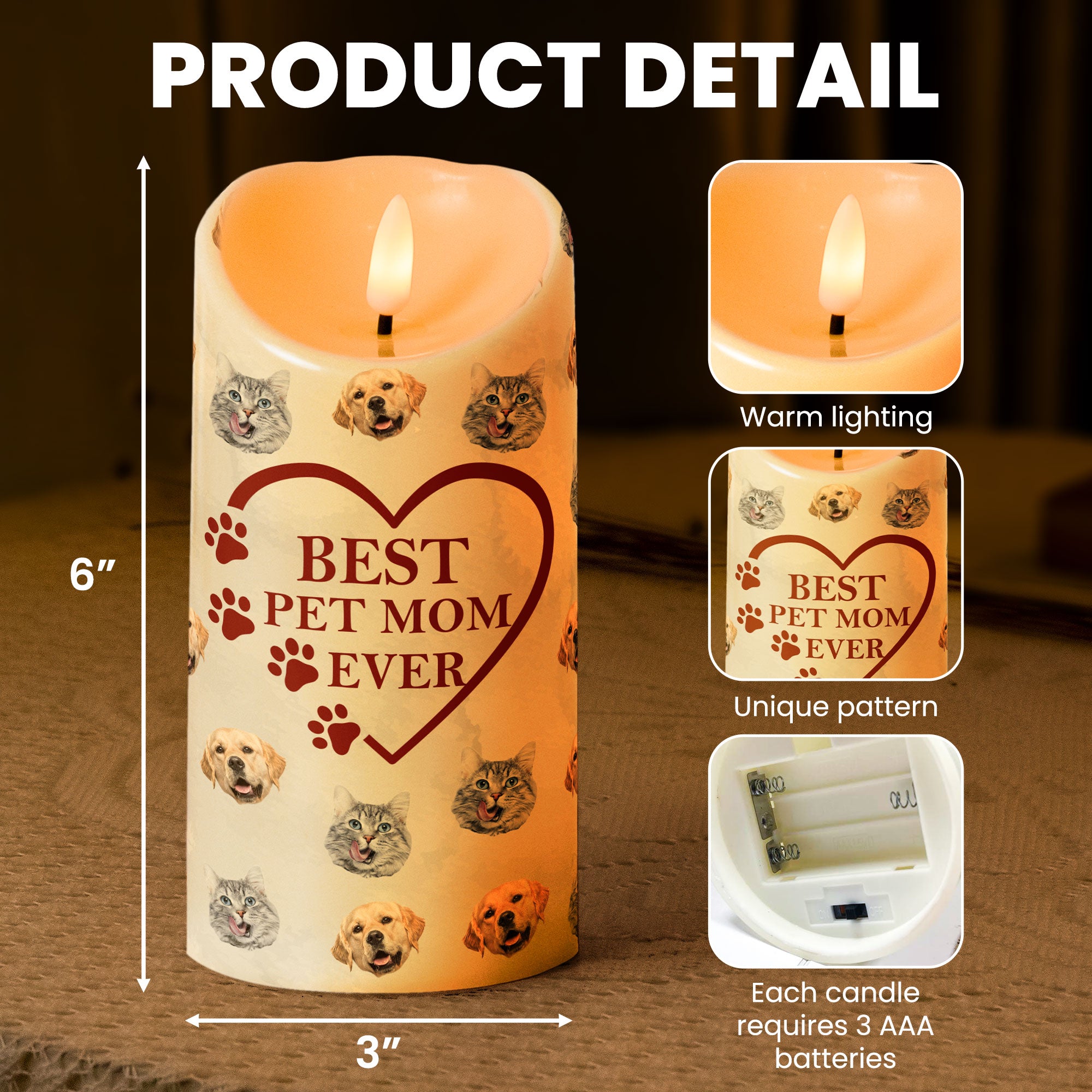 The Best Pet Mom - Personalized Photo LED Candle