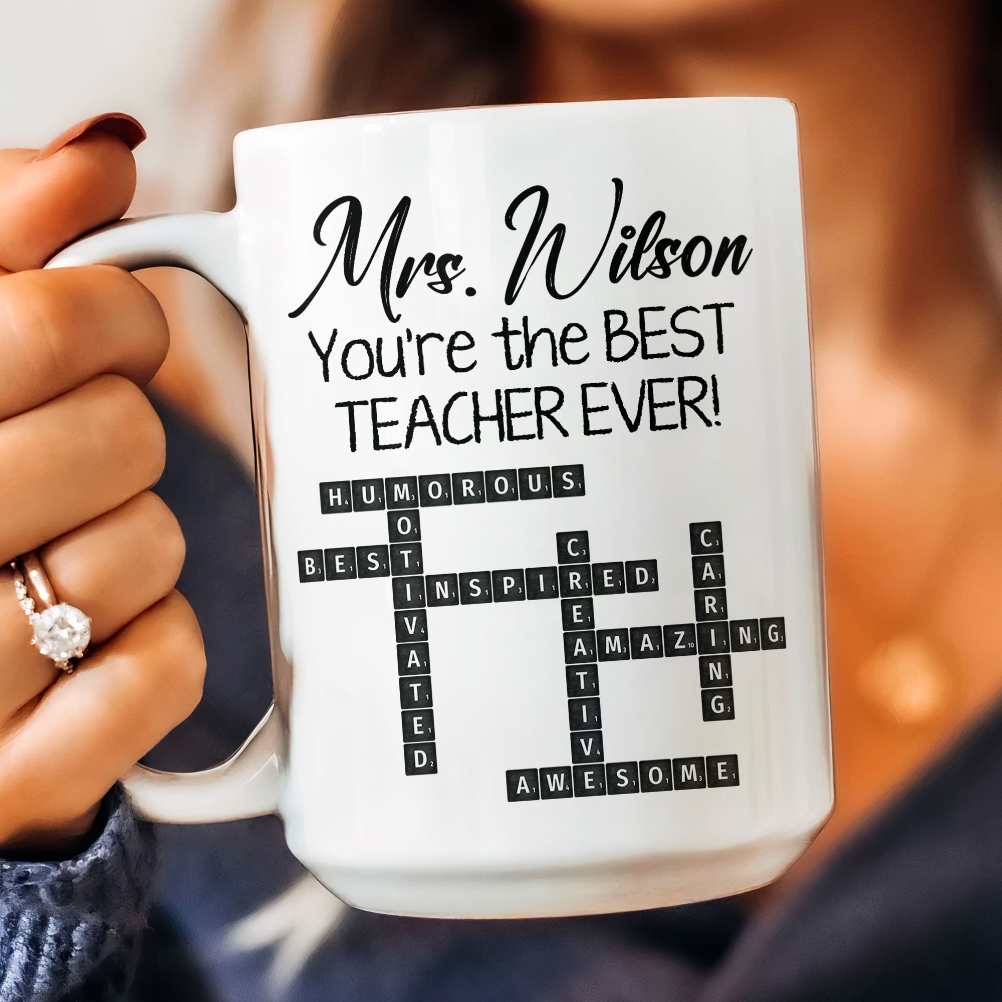 The Best Teacher Scrabble Name Affirmation - Personalized Mug