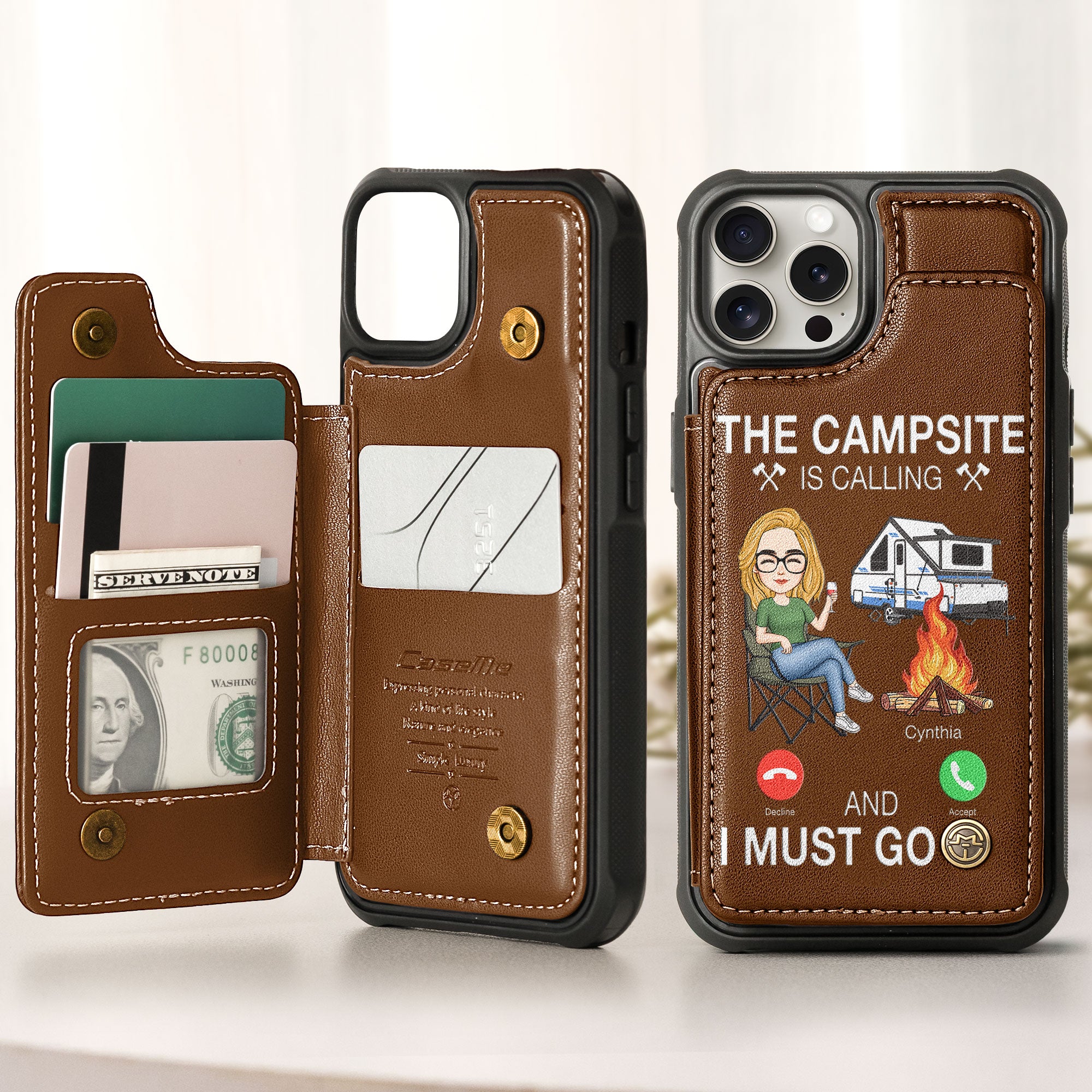 The Campsite Is Calling... And I Must Go - Personalized Leather Flip Wallet Phone Case