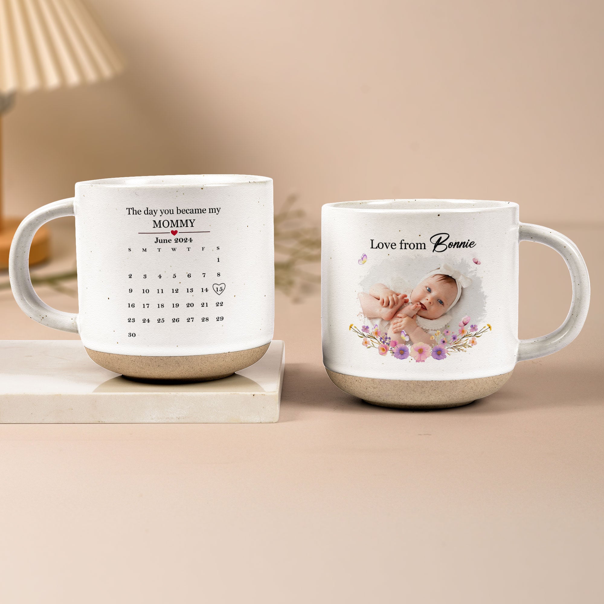 The Day You Became My Mommy, Daddy, Grandparents - Personalized Photo Pottery Mug